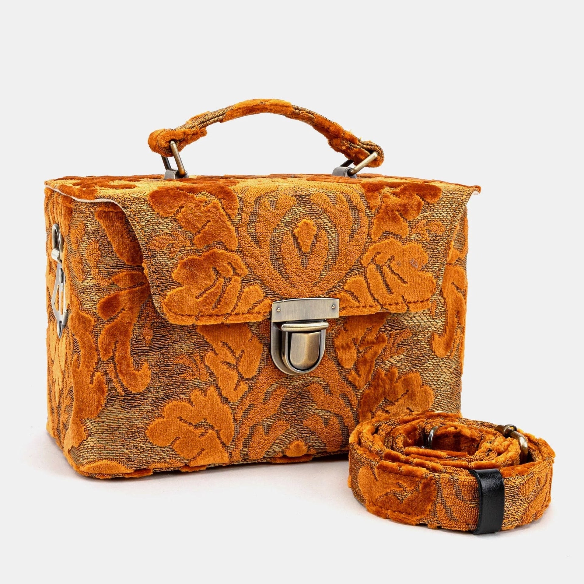 Burnout Velvet Orange Clara Medium Train Case Purse of America  main