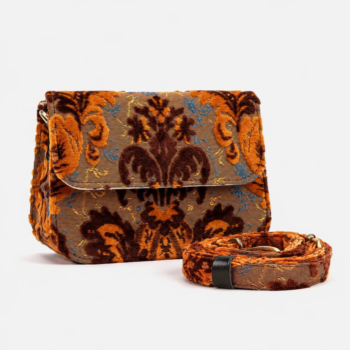 Burnout Velvet Revival Sienna Flap Crossbody Bag of America display
