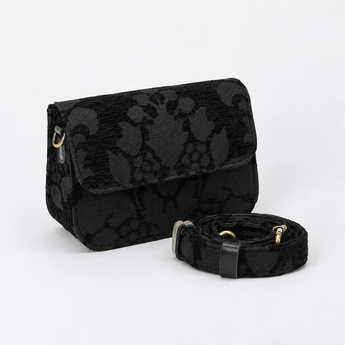 Victorian Blossom Black Flap Crossbody Bag of America display