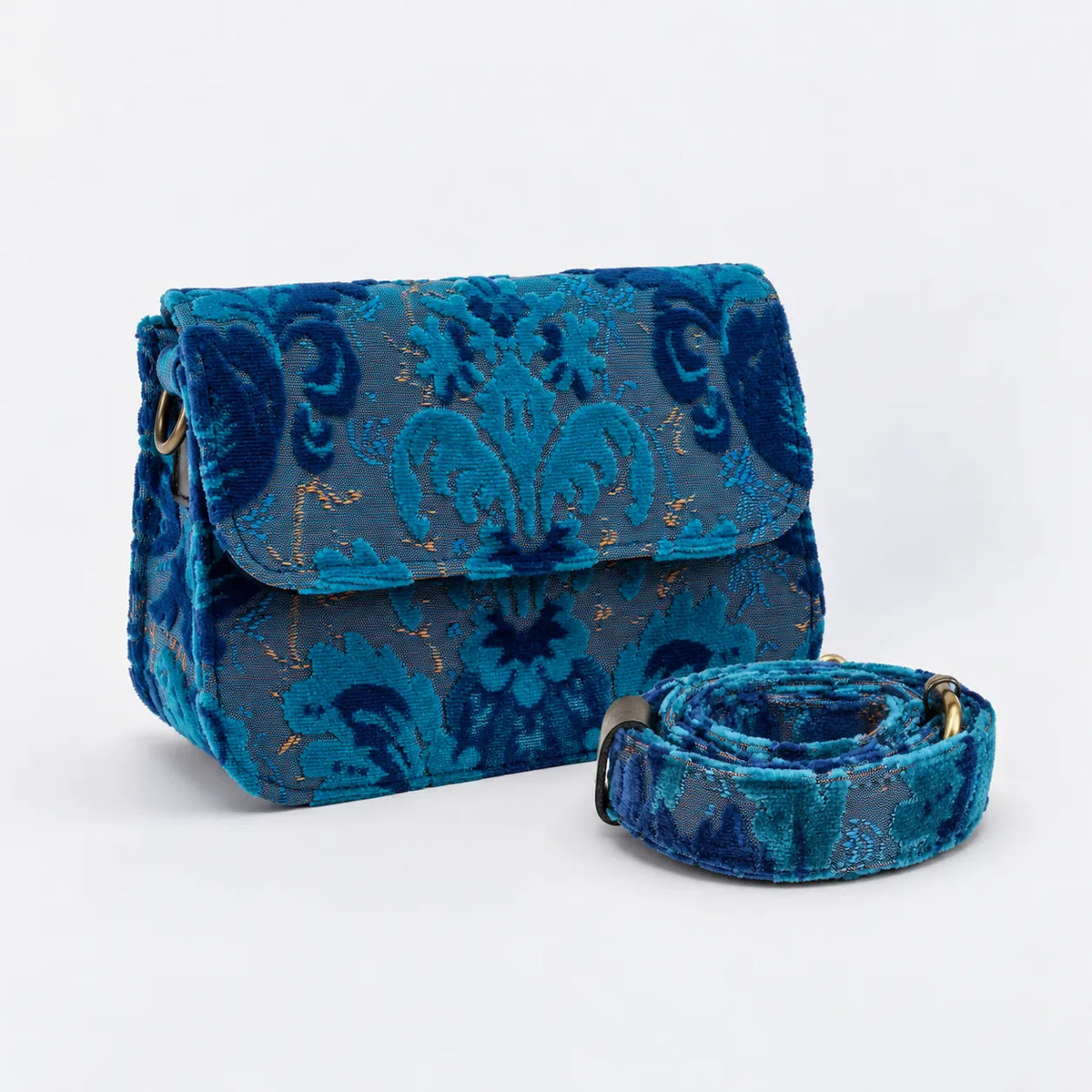 Burnout Velvet Revival Aqua Flap Crossbody Bag of America display