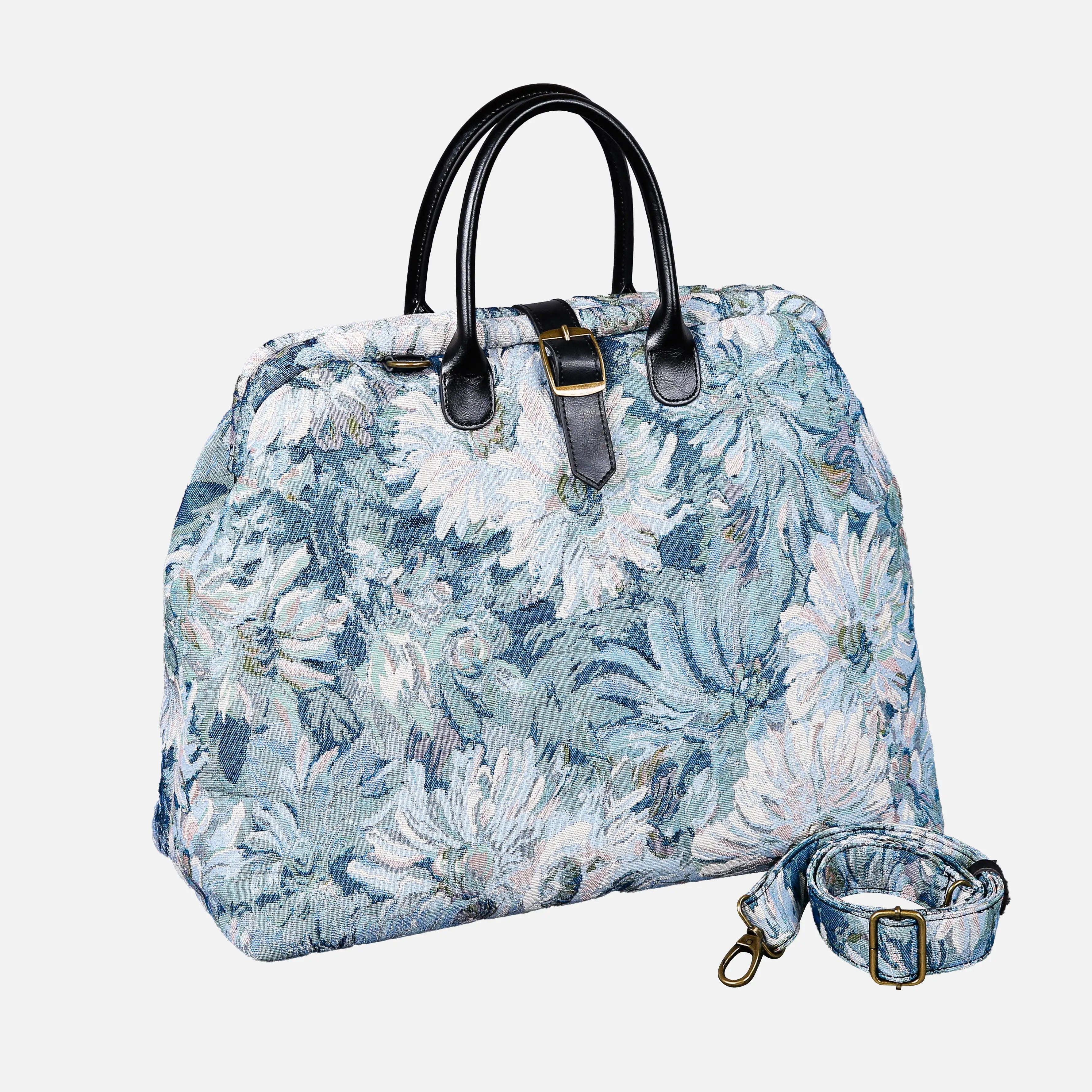Blooming Daisy Blue Mary Poppins Weekender carpet bag MCW Handmade front side