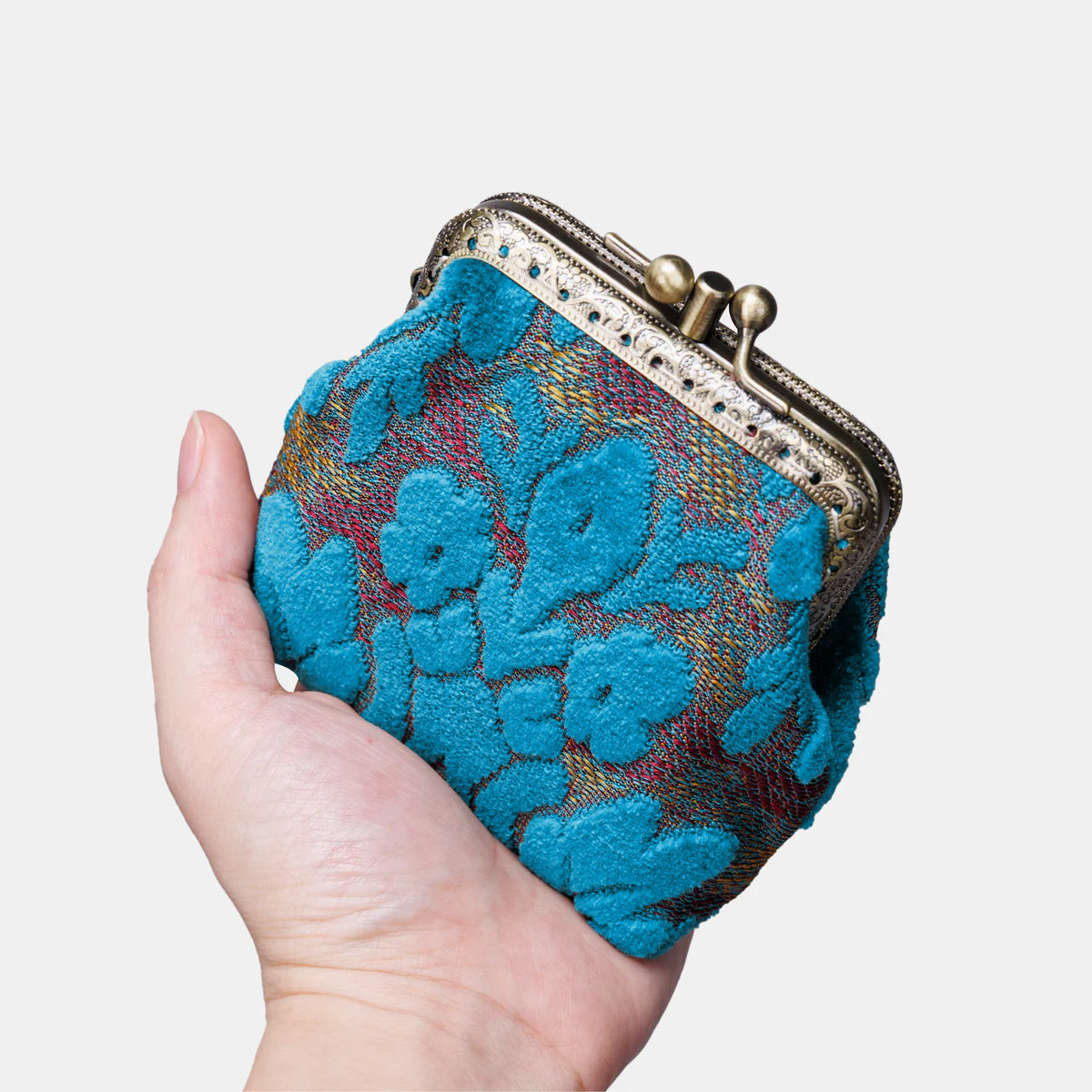 Burnout Velvet Aqua Blue Double Kiss Clasp Coin Purse primary