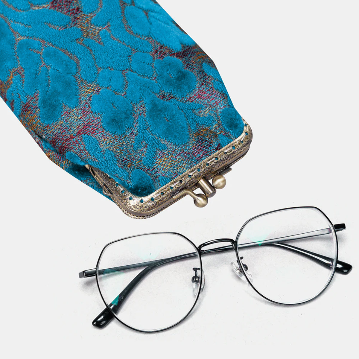 Burnout Velvet Aqua Blue Carpet Eyeglasses Case lay