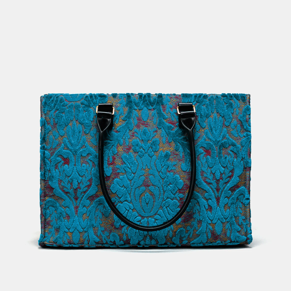 Burnout Velvet Aqua Blue Laptop Work Tote handle down