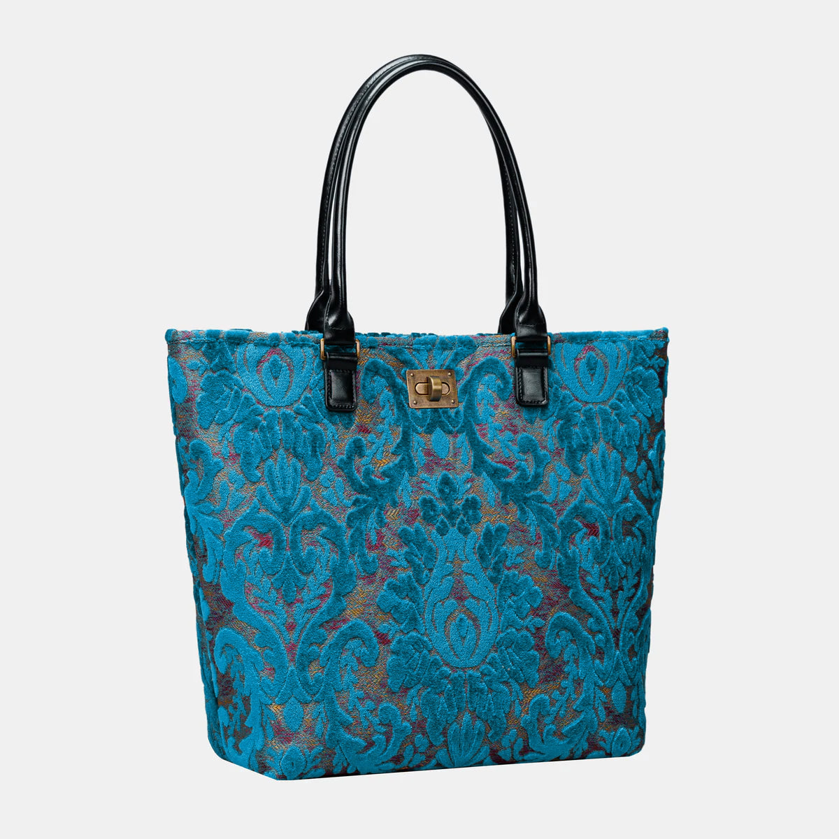 Burnout Velvet Aqua Blue Carpet Tote Shopper left