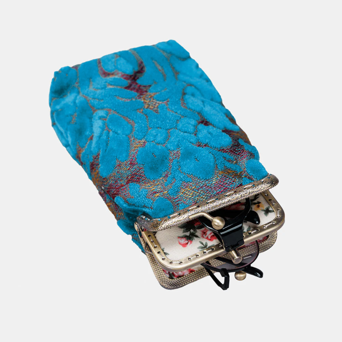 Burnout Velvet Aqua Blue Carpet Eyeglasses Case open