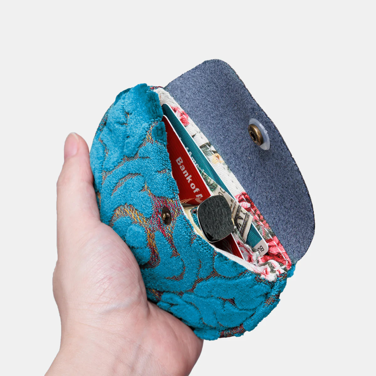 Burnout Velvet Aqua Blue Rosary Bag open