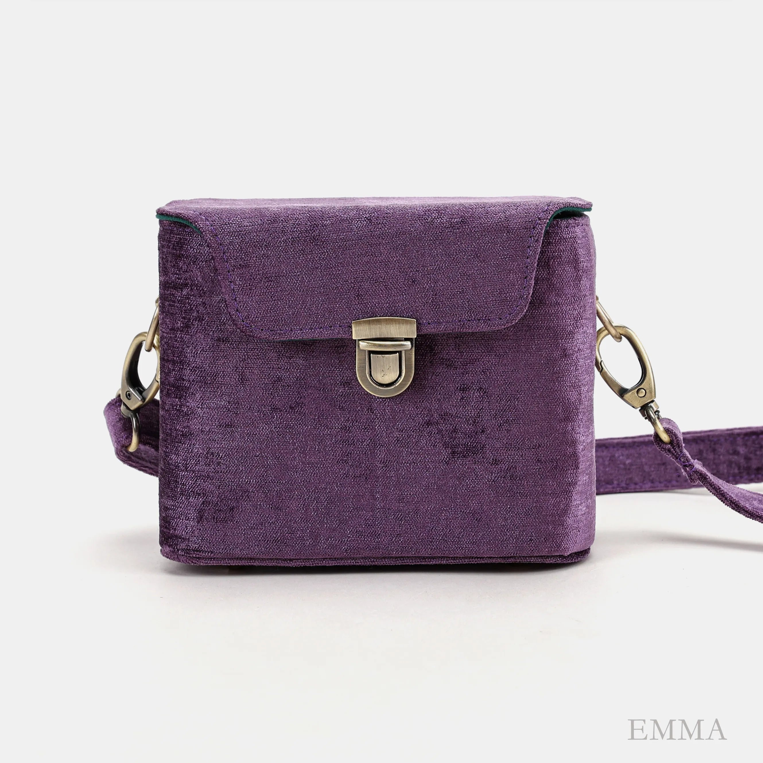 Solid Purple Emma Small Train Case Crossbody of America main