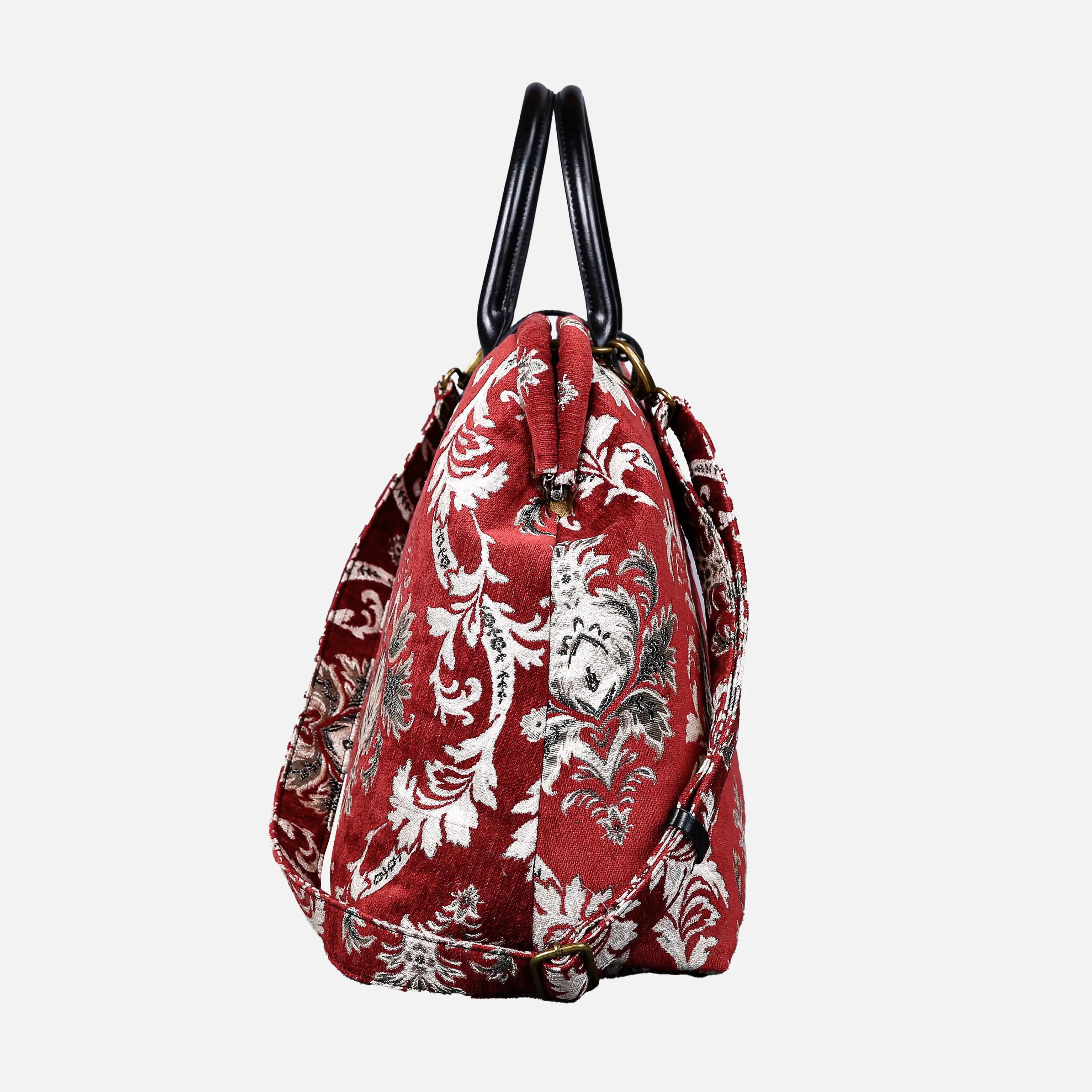 Scalamandre Elizabeth Red Mary Poppins Weekender carpet bag MCW Handmade side
