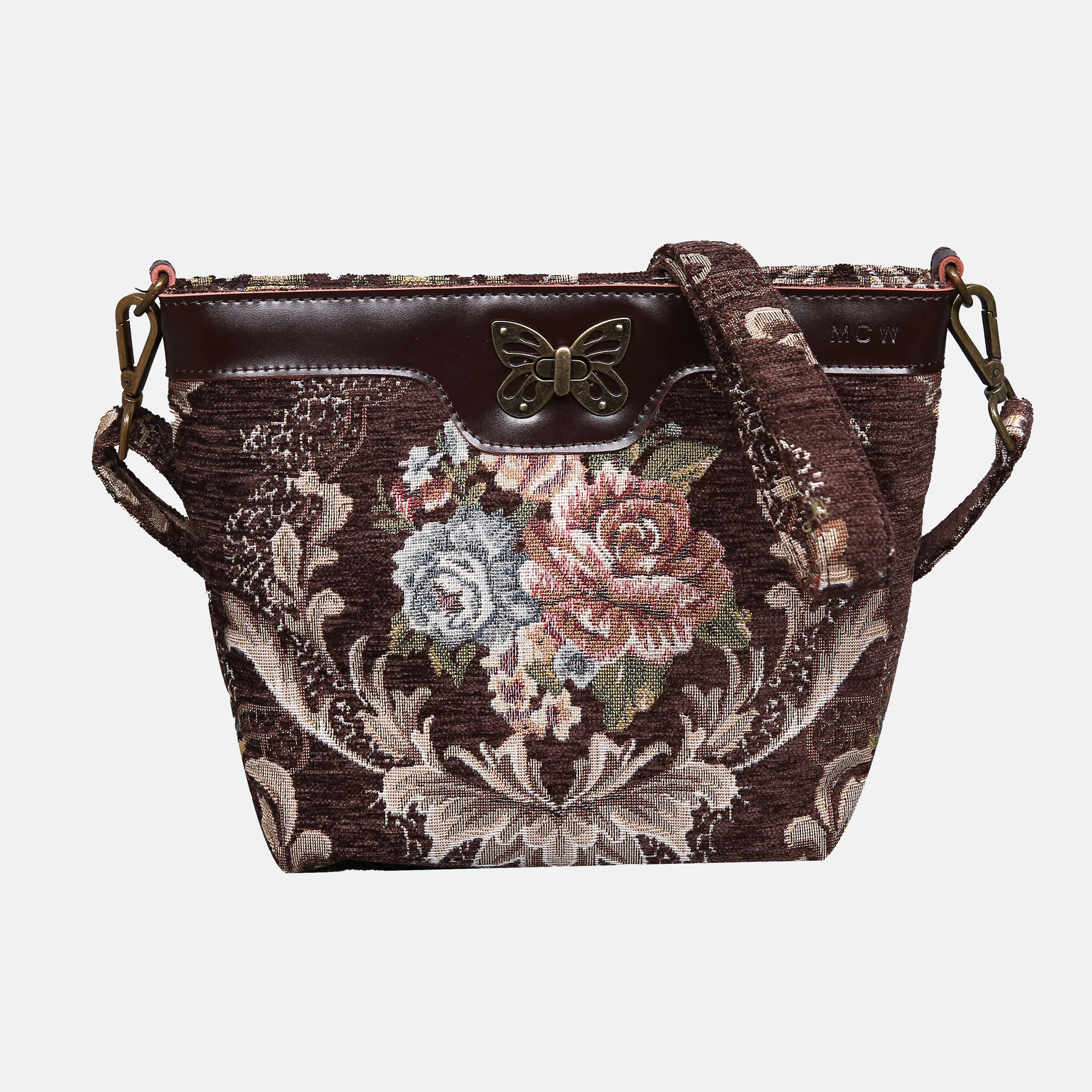 Floral Coffee Butterfly Crossbody Bag