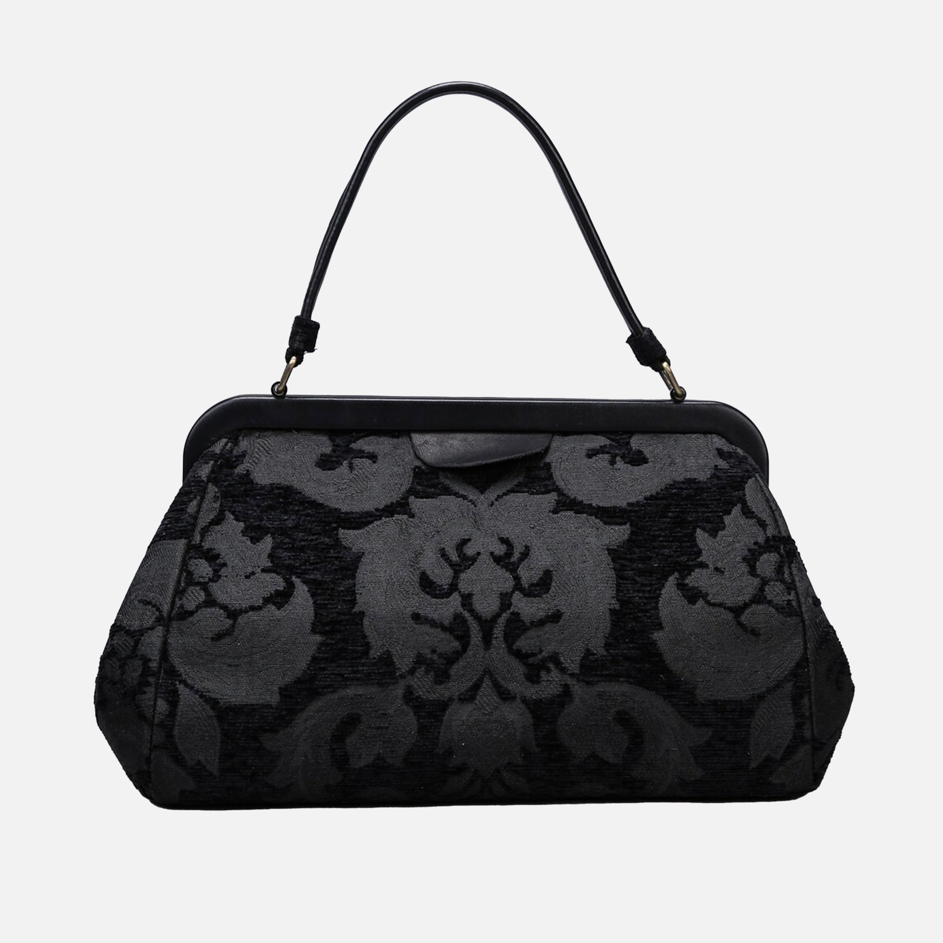Victorian Blossom Black Top Handle Purse carpet bag MCW Handmade-2