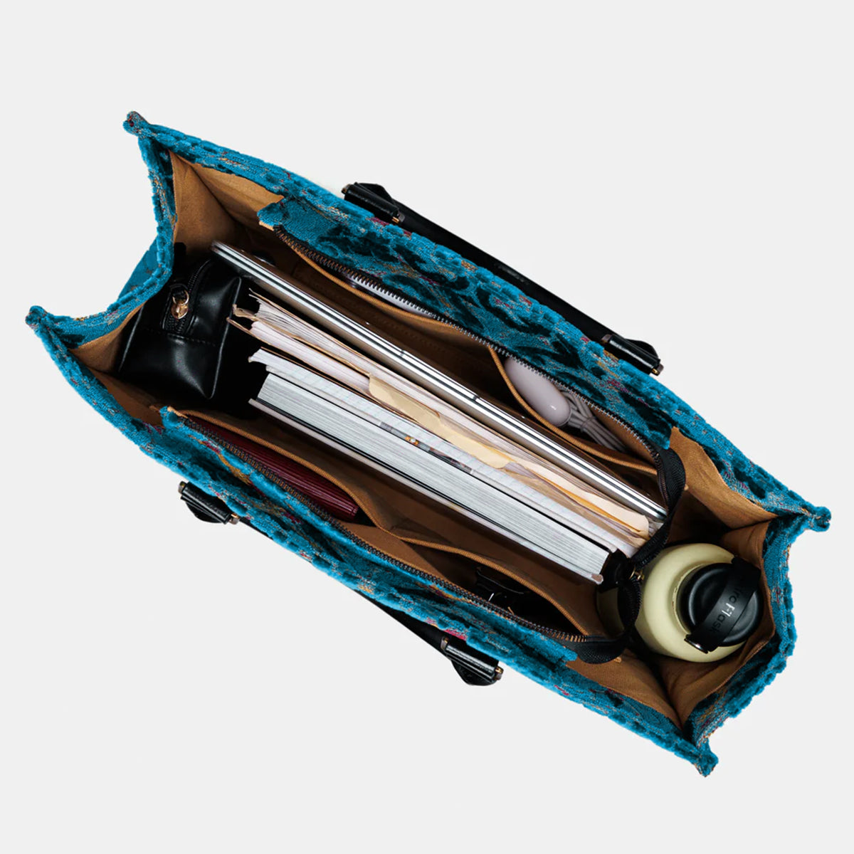 Burnout Velvet Aqua Blue Laptop Work Tote inside