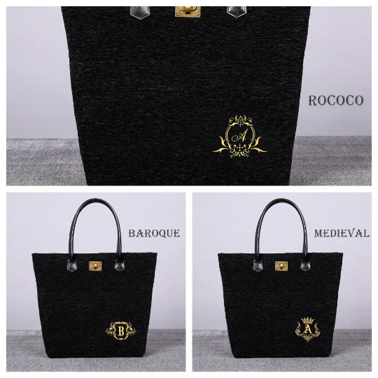 Luxury Monogrammed Black Tote carpet bag MCW Handmade-9