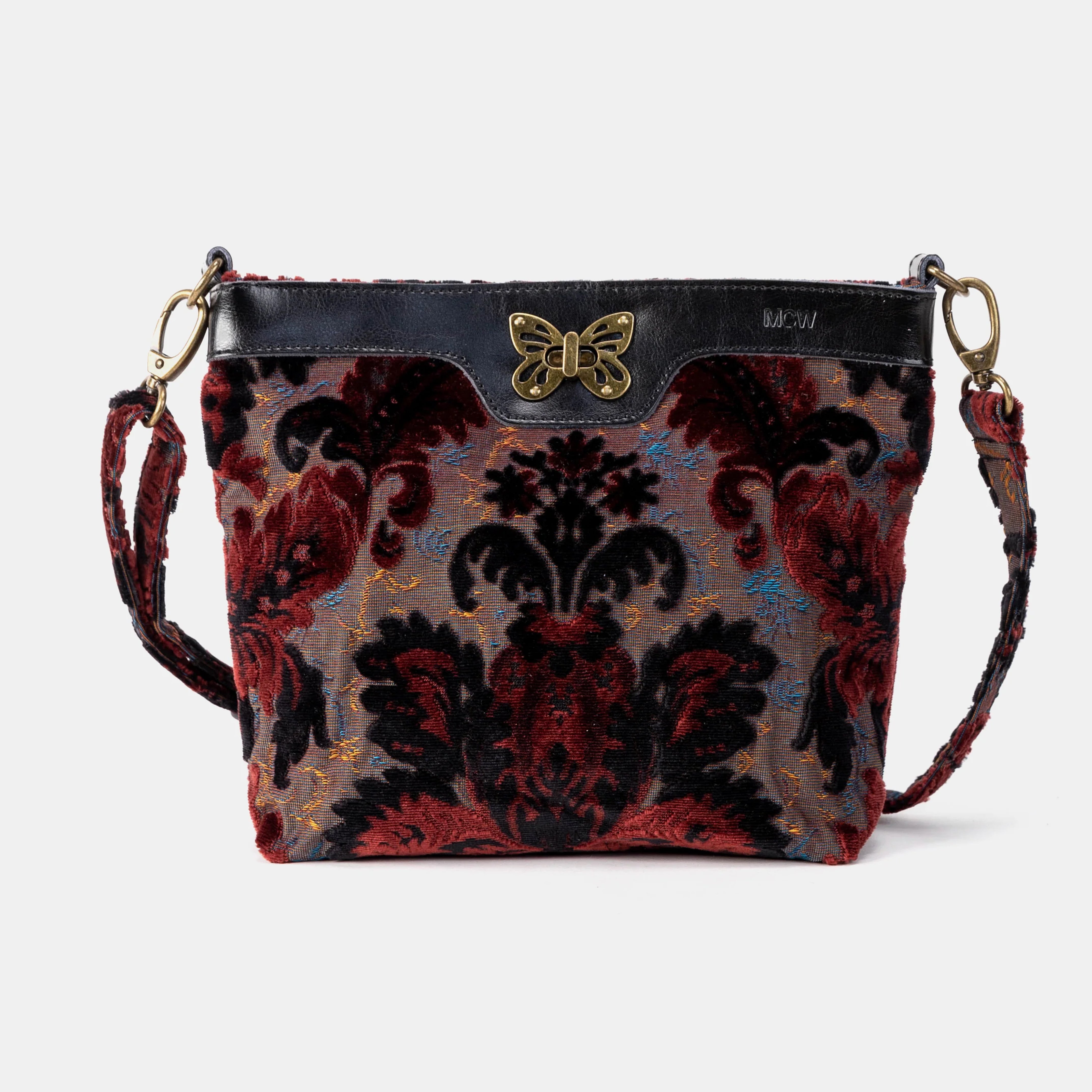 Burnout Velvet Revival Sephia Butterfly Crossbody Bag