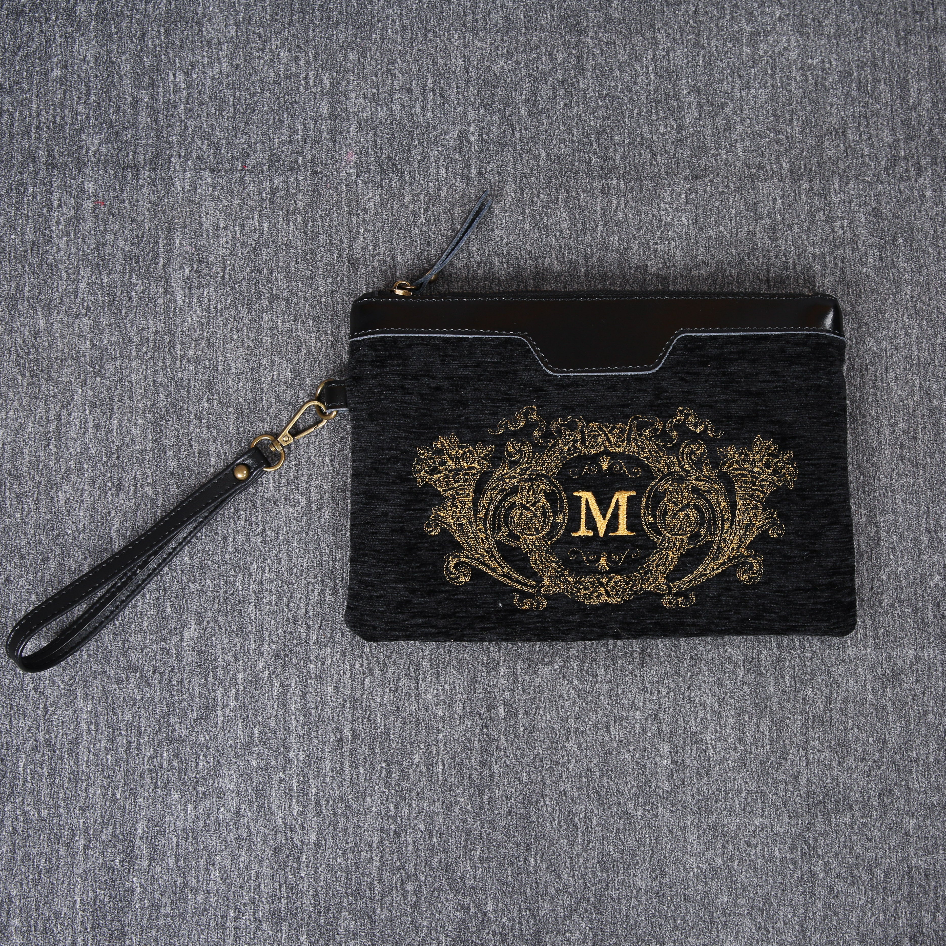 Luxury Monogrammed Black Clutch carpet bag MCW Handmade