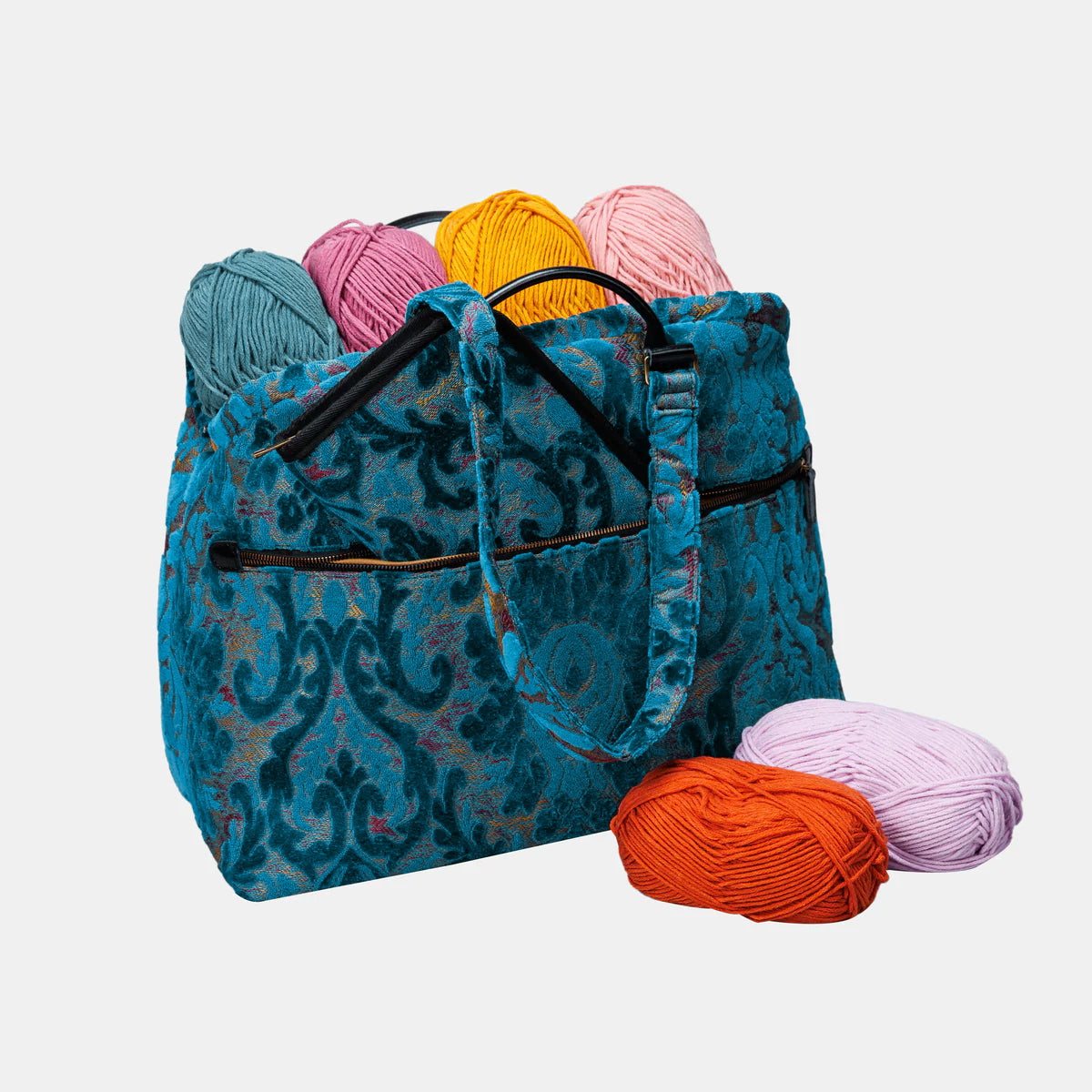 Burnout Velvet Aqua Blue Knitting Project Bag open