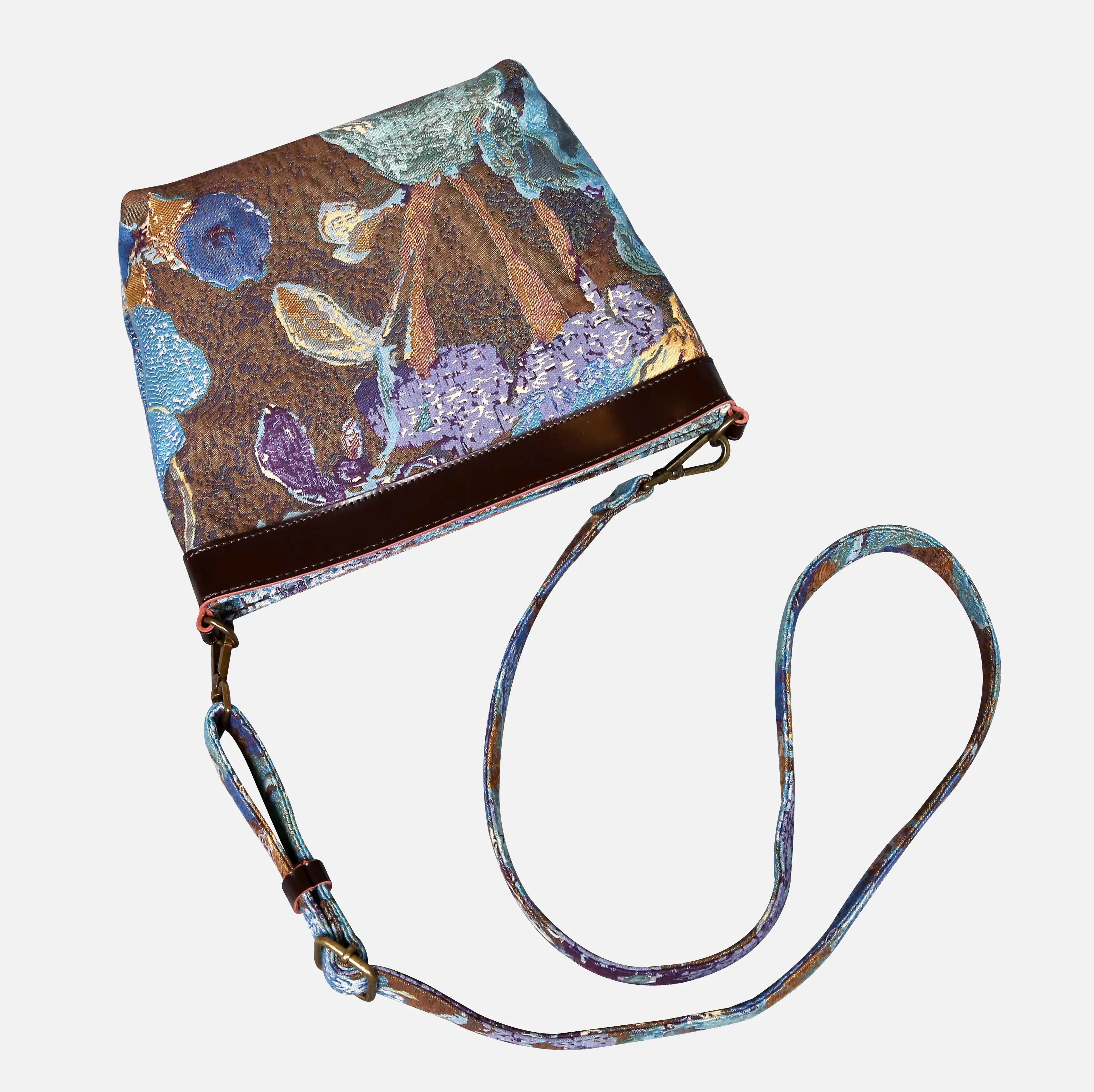 Abstract Blue Carpet Crossbody Bag carpet bag MCW Handmade of America lay flat