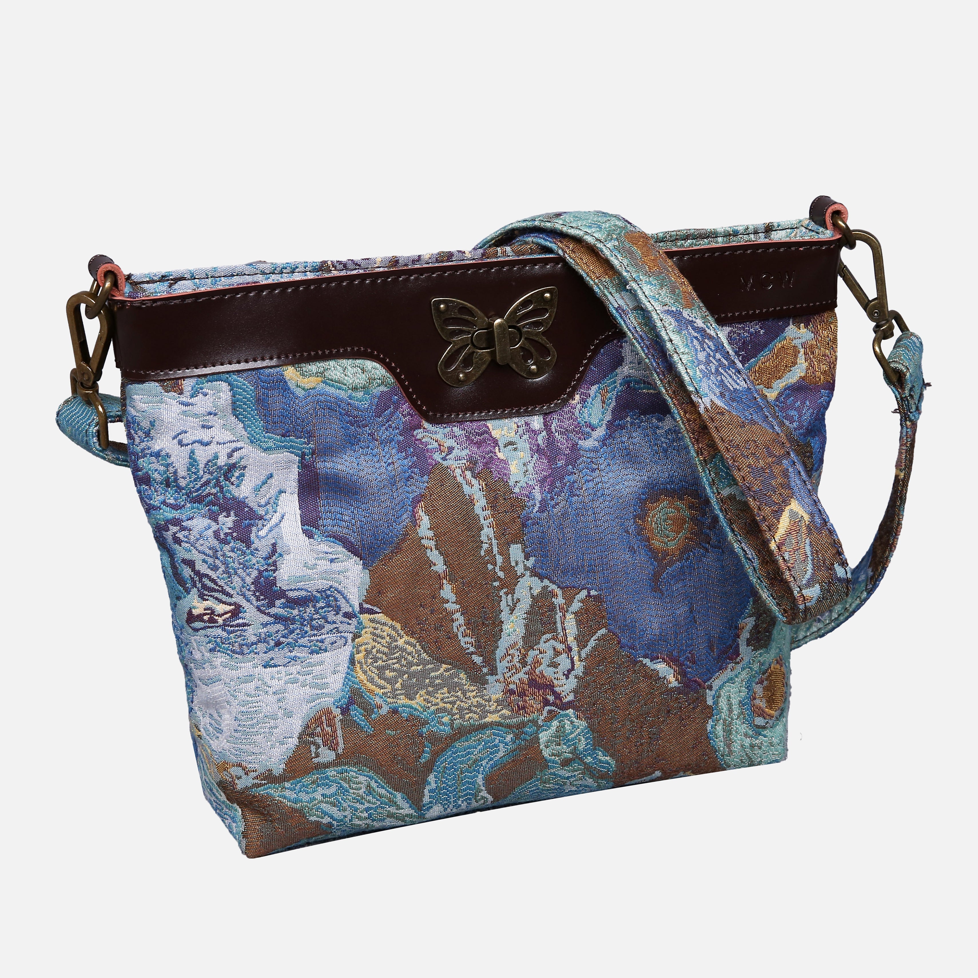 Abstract Blue Carpet Crossbody Bag carpet bag MCW Handmade of America front