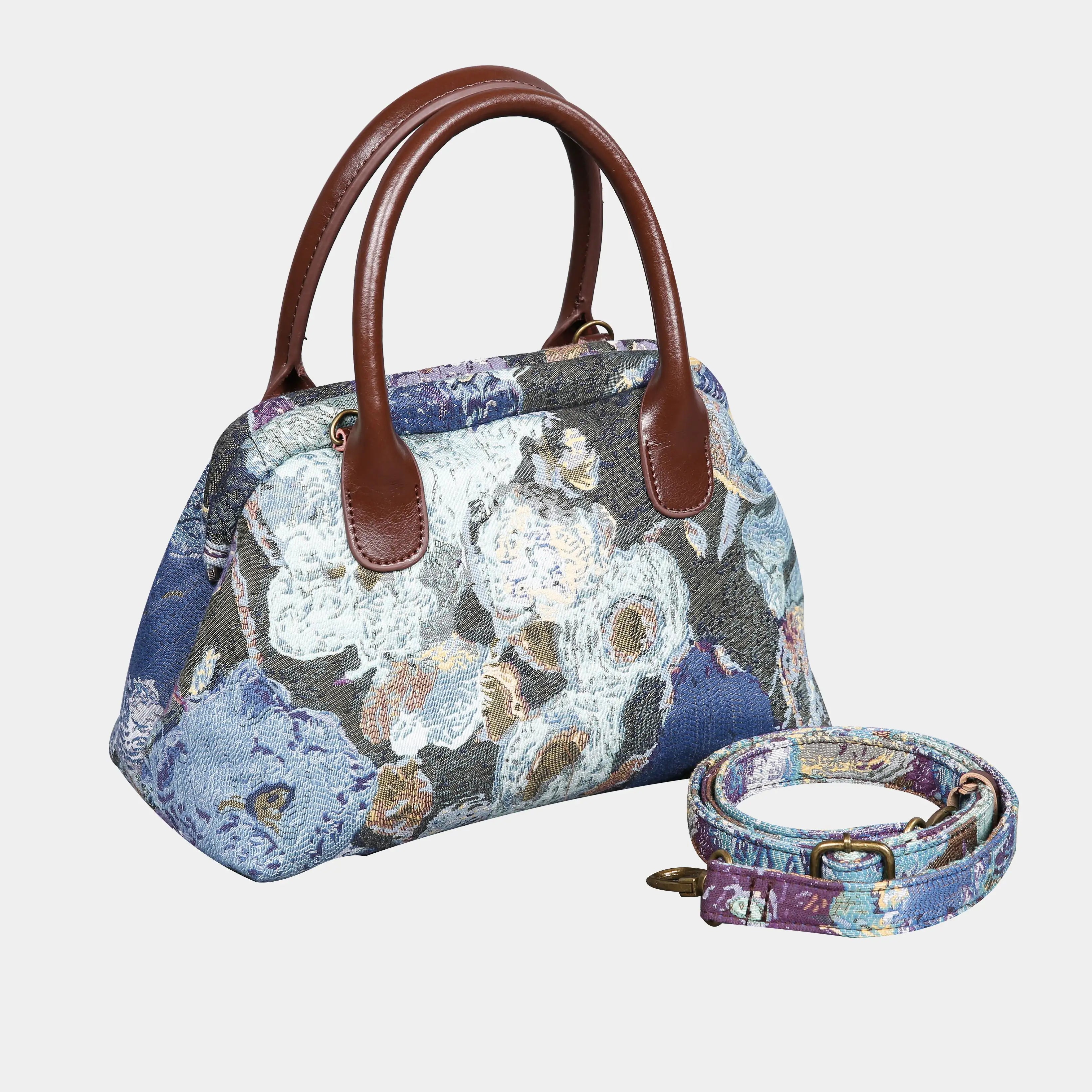 Abstract Blue Carpet Satchel carpet bag MCW Handmade of America with strap