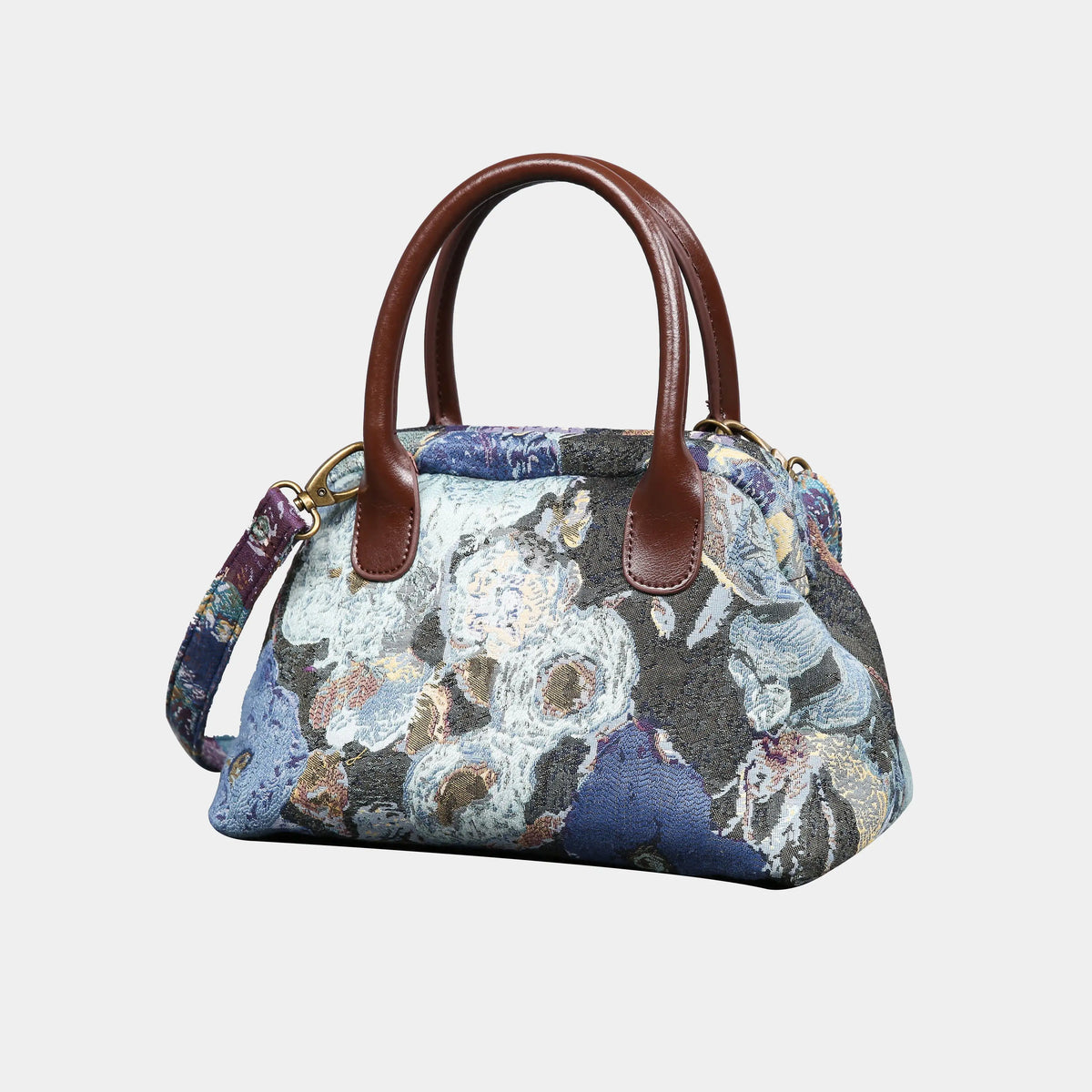 Abstract Blue Carpet Satchel carpet bag MCW Handmade of America front