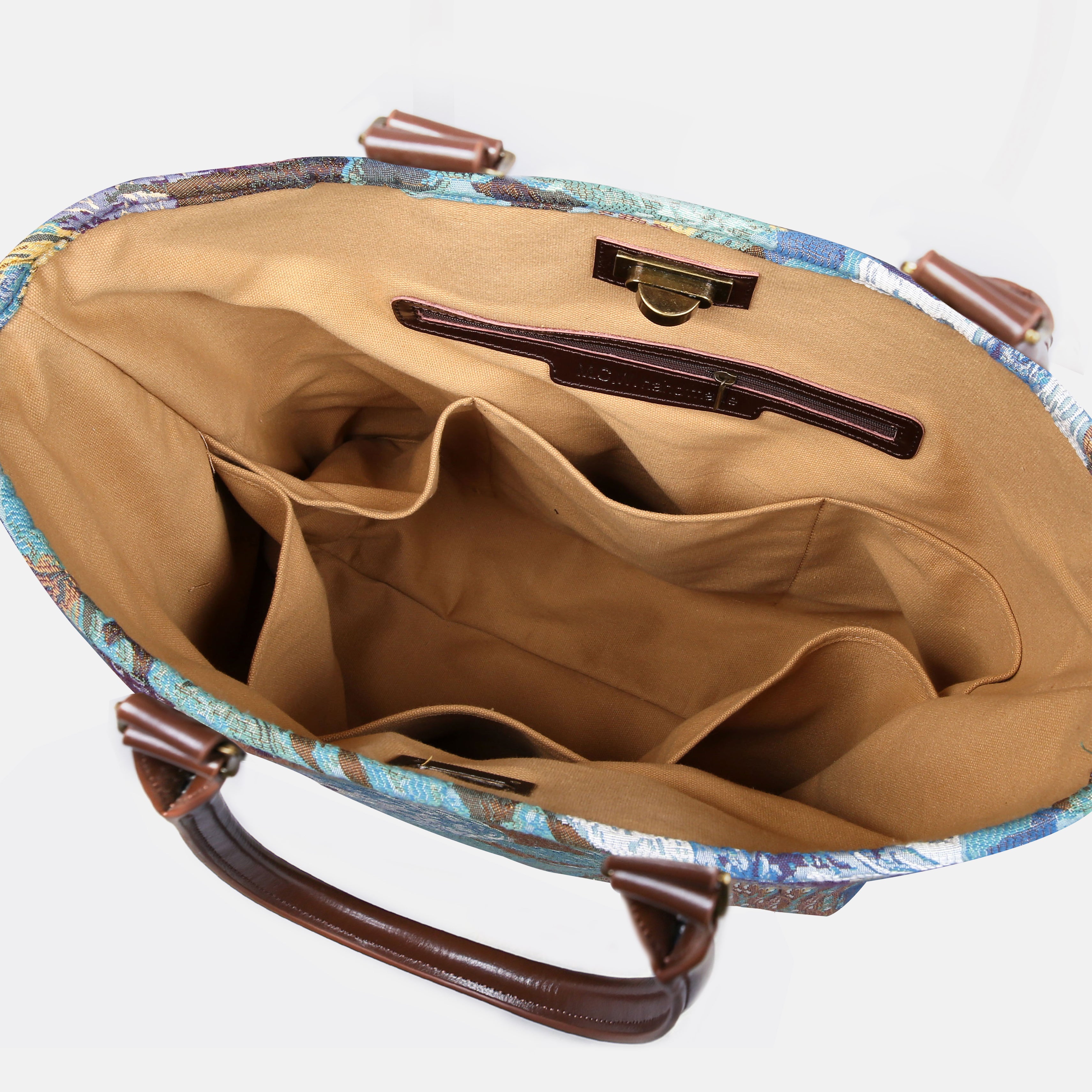 Abstract Blue Carpet Tote Shopper Carpetbag of America inside