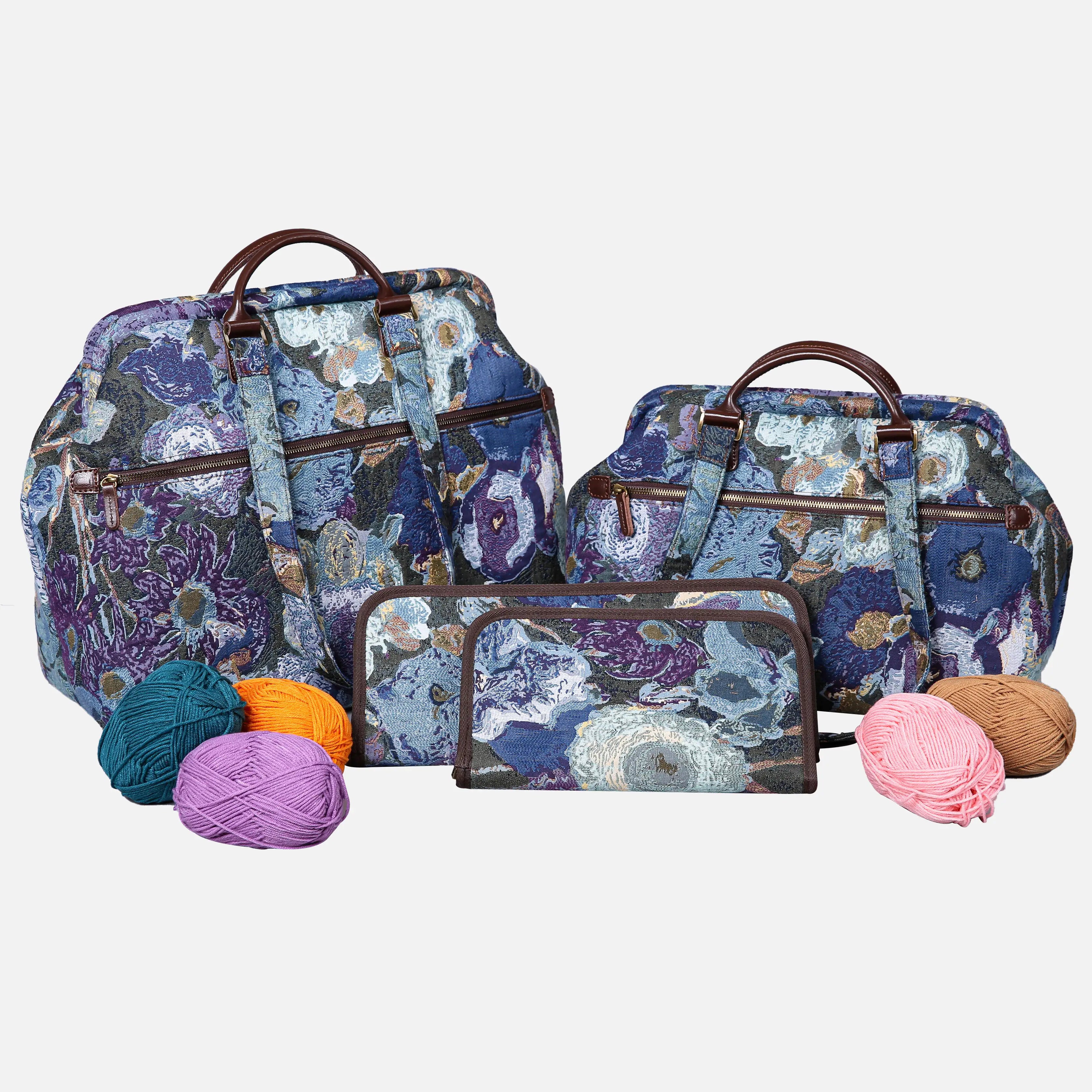 Abstract Blue Knitting Project Bag  of America-set