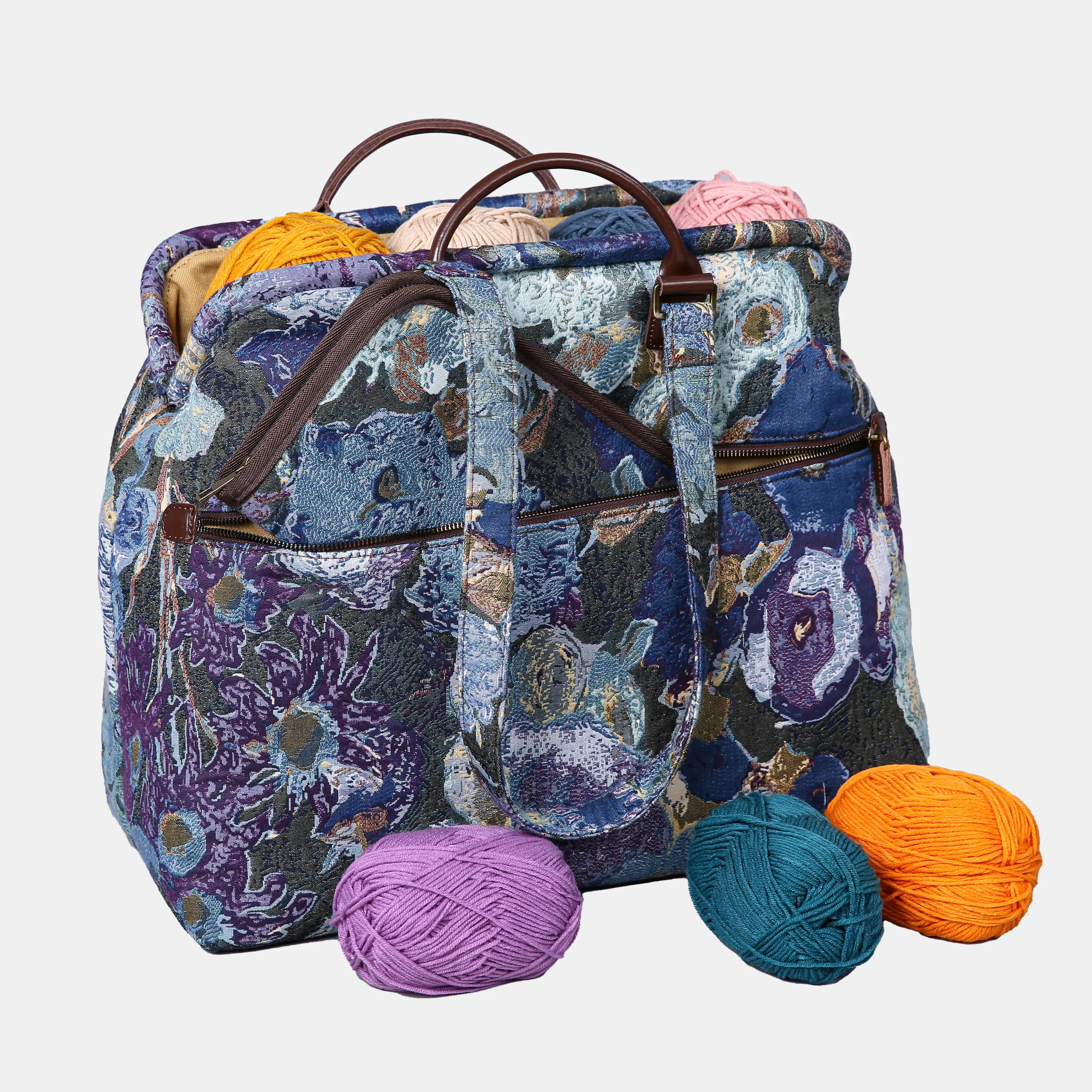 Abstract Blue Knitting Project Bag  of America-with yarn ball