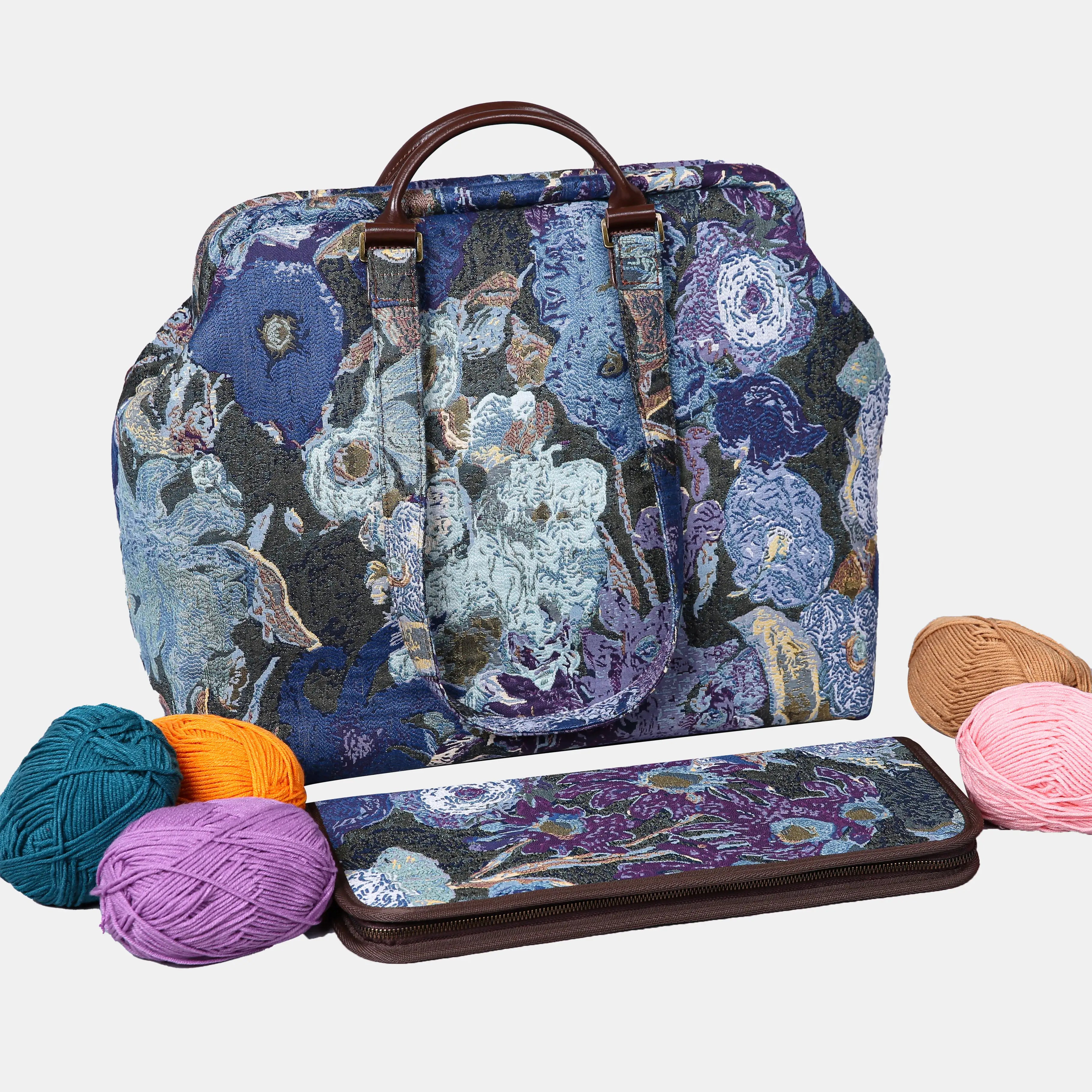 Abstract Blue Knitting Project Bag  of America-with overview