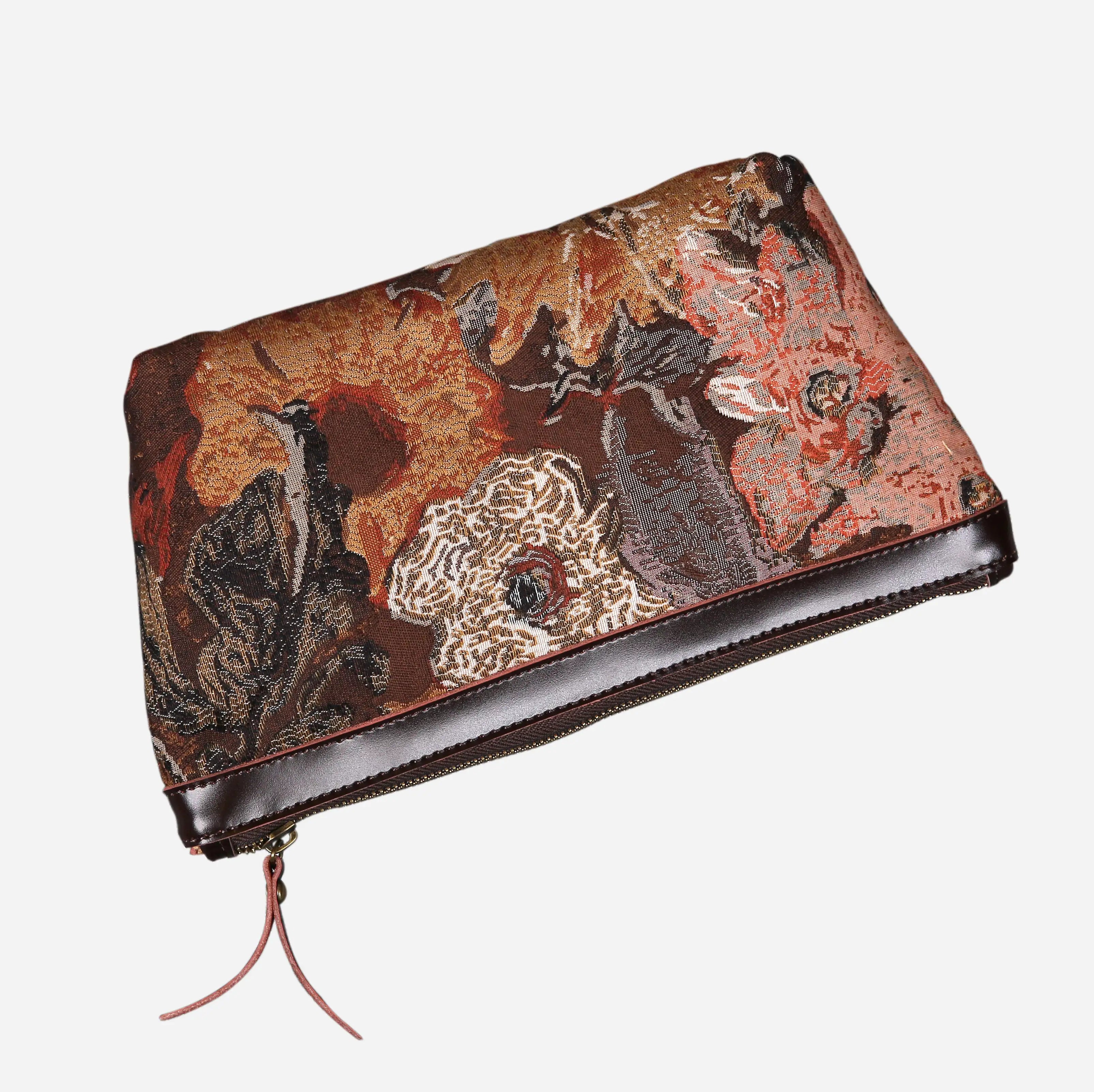 Abstract Brown Carpet Makeup Bag carpet bag MCW Handmade of America lay flat