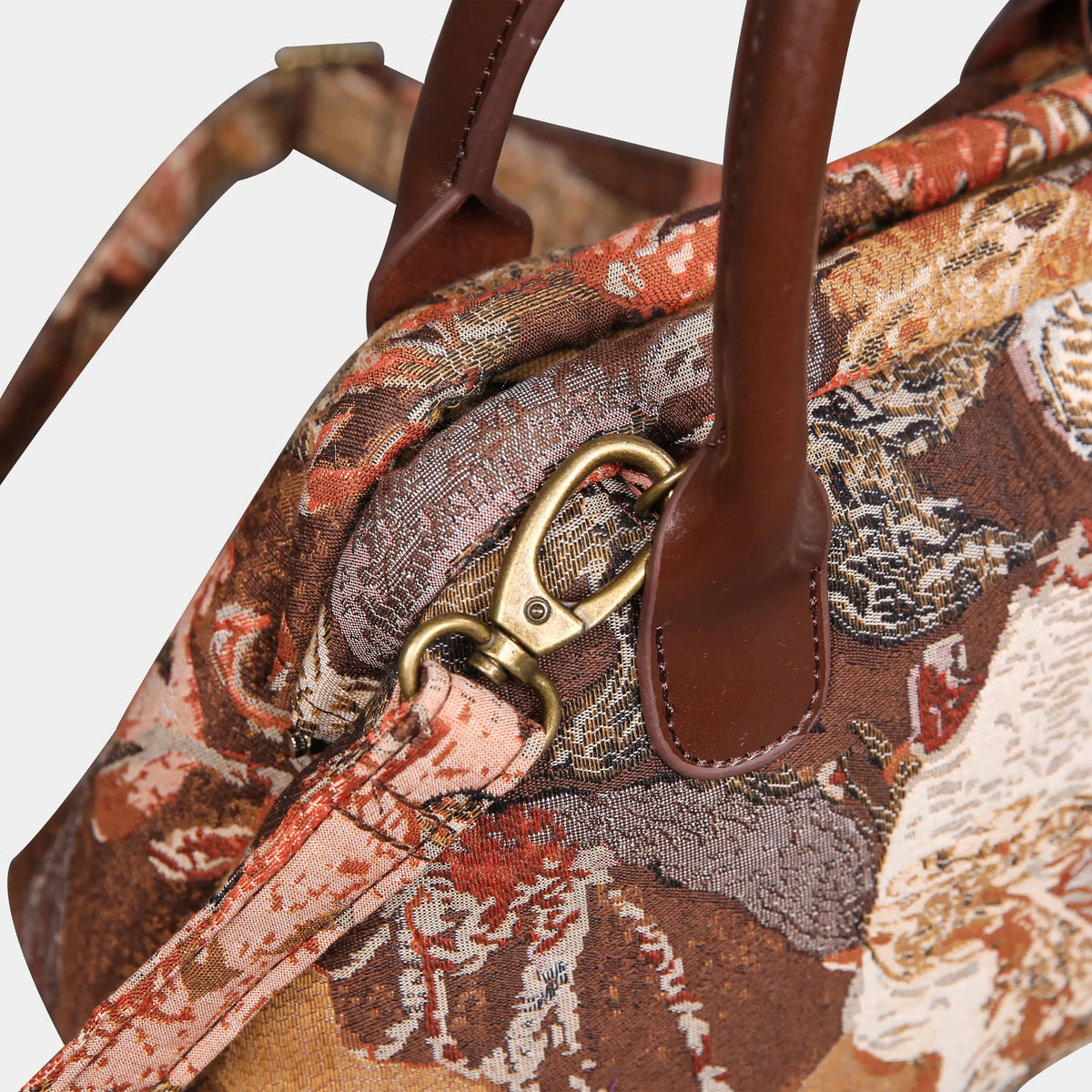 Abstract Brown Carpet Satchel carpet bag MCW Handmade of America buckle