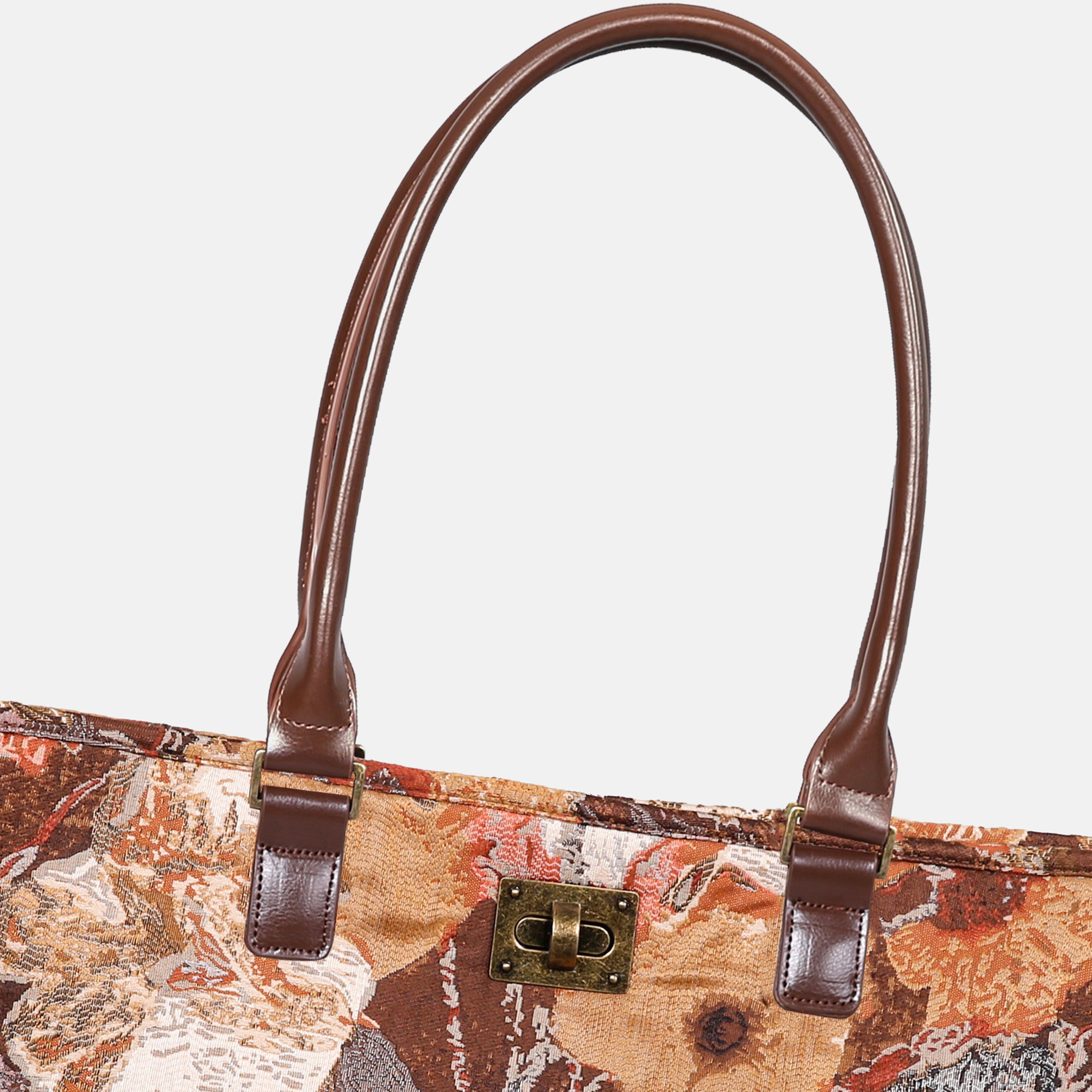 Abstract Brown Carpet Tote Shopper Carpetbag of America closure