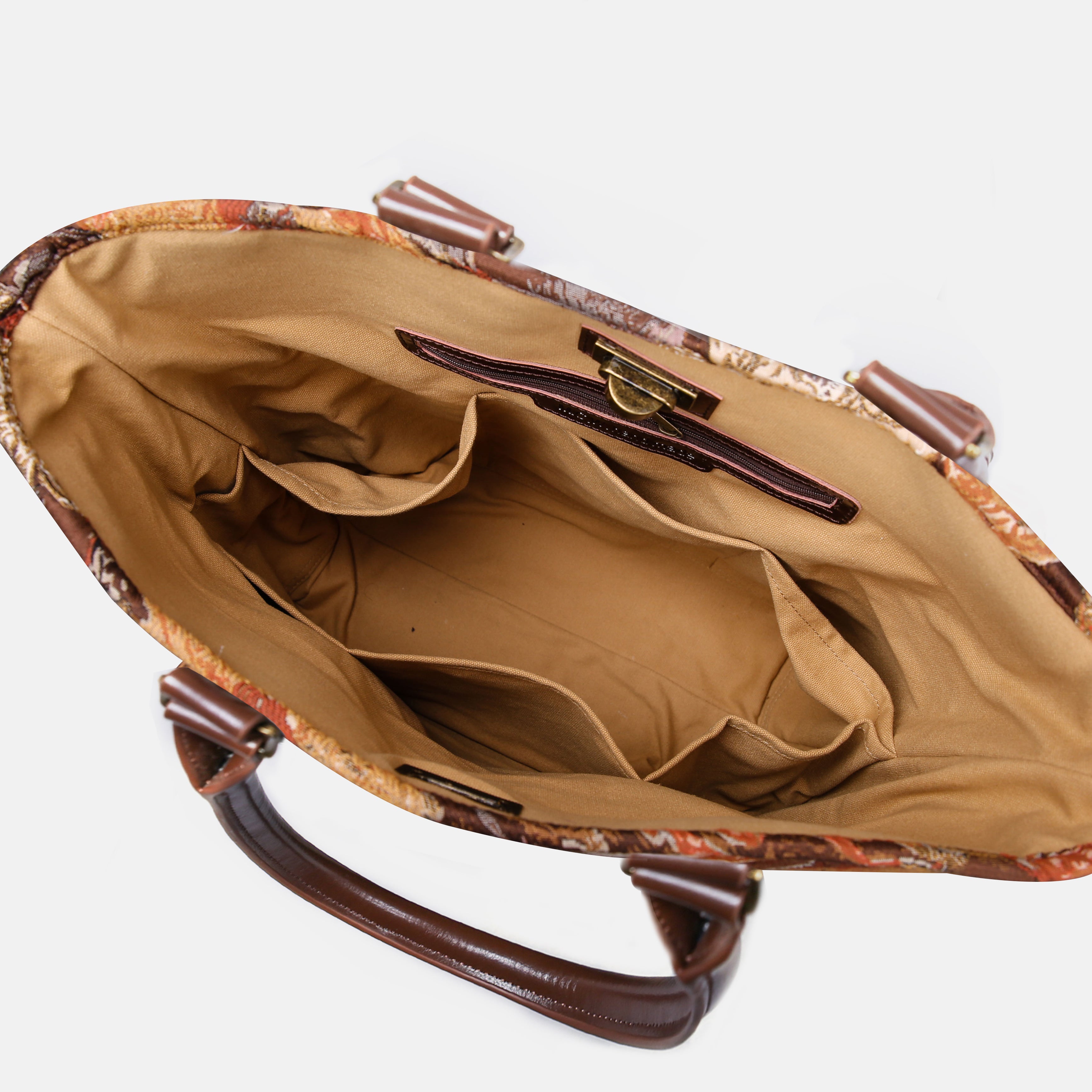 Abstract Brown Carpet Tote Shopper Carpetbag of America inside