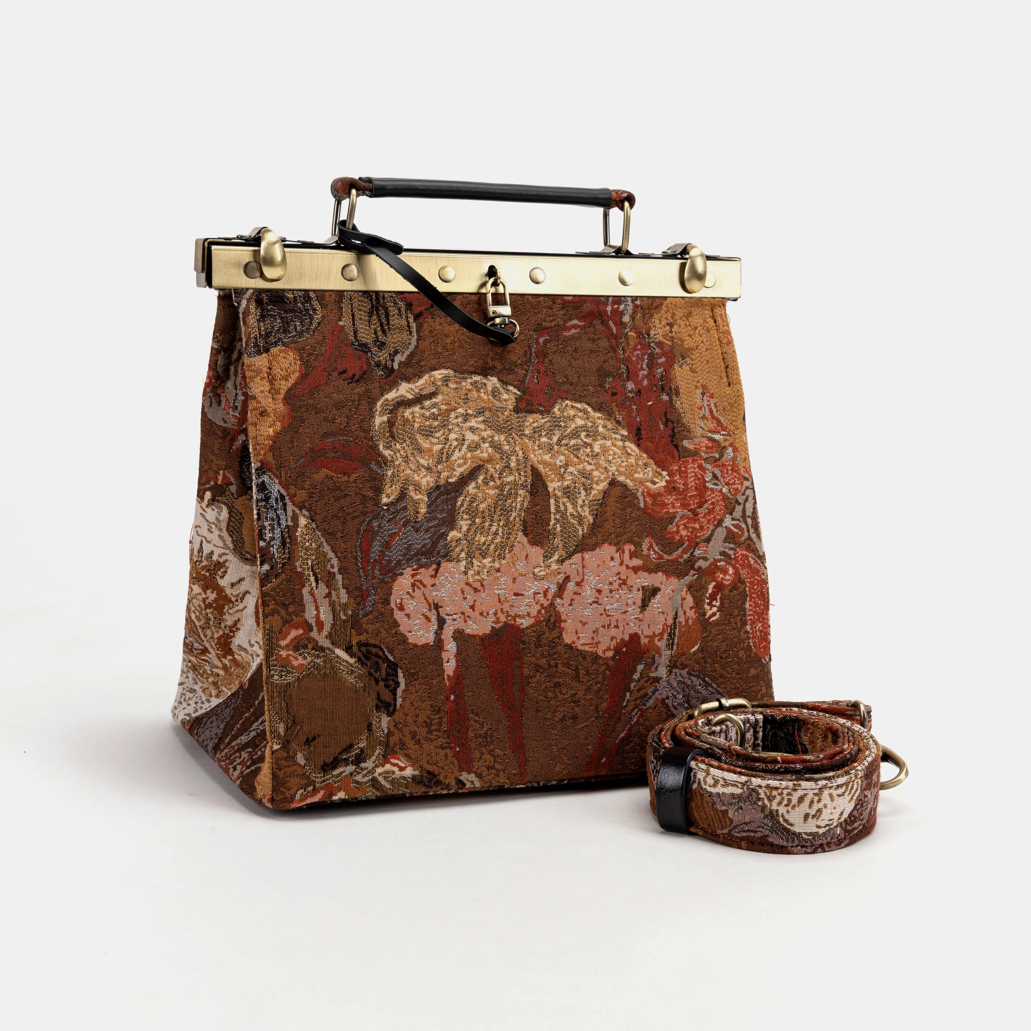 Abstract Brown Cecile Carpet Purse Gladstone Bag of America with shoulder strap