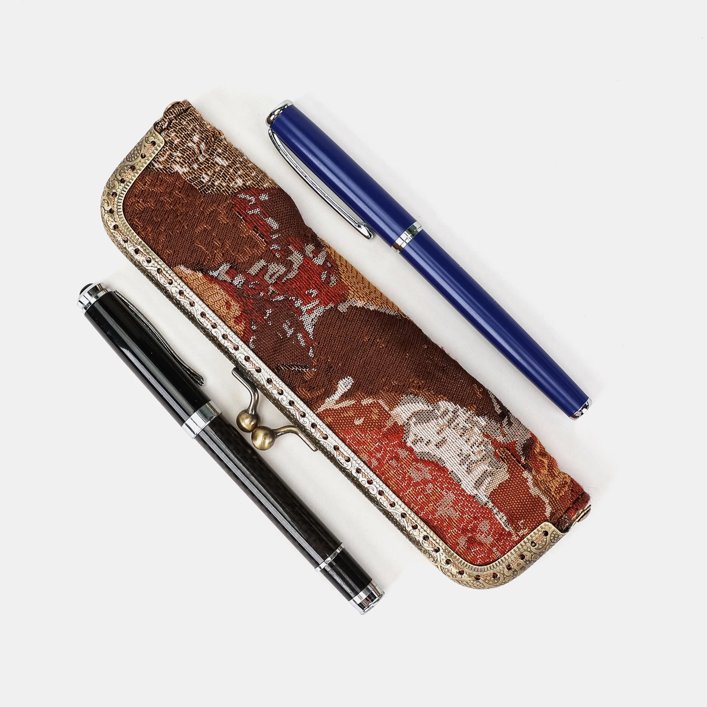Abstract Brown Duo Pen Case Carpetbag of America side