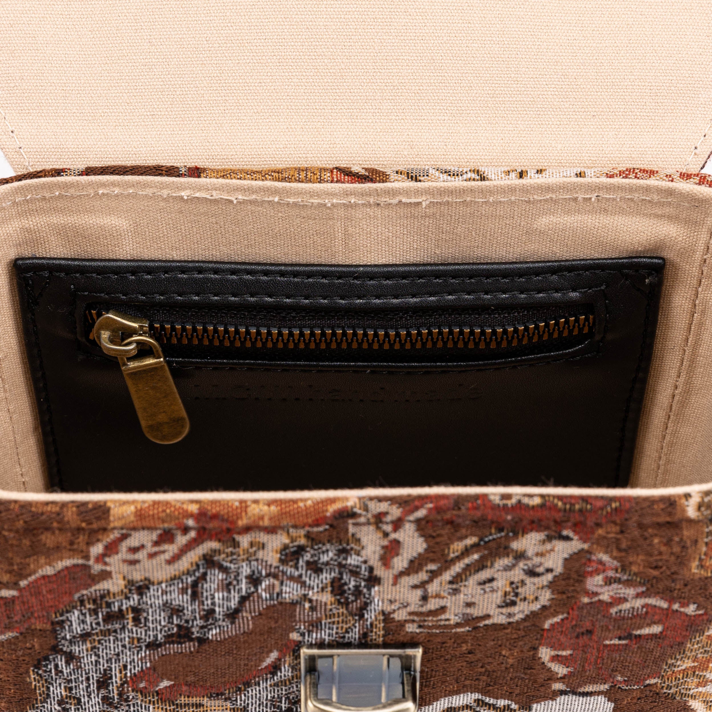 Abstract Brown Emma Small Train Case Crossbody of America inside zipper
