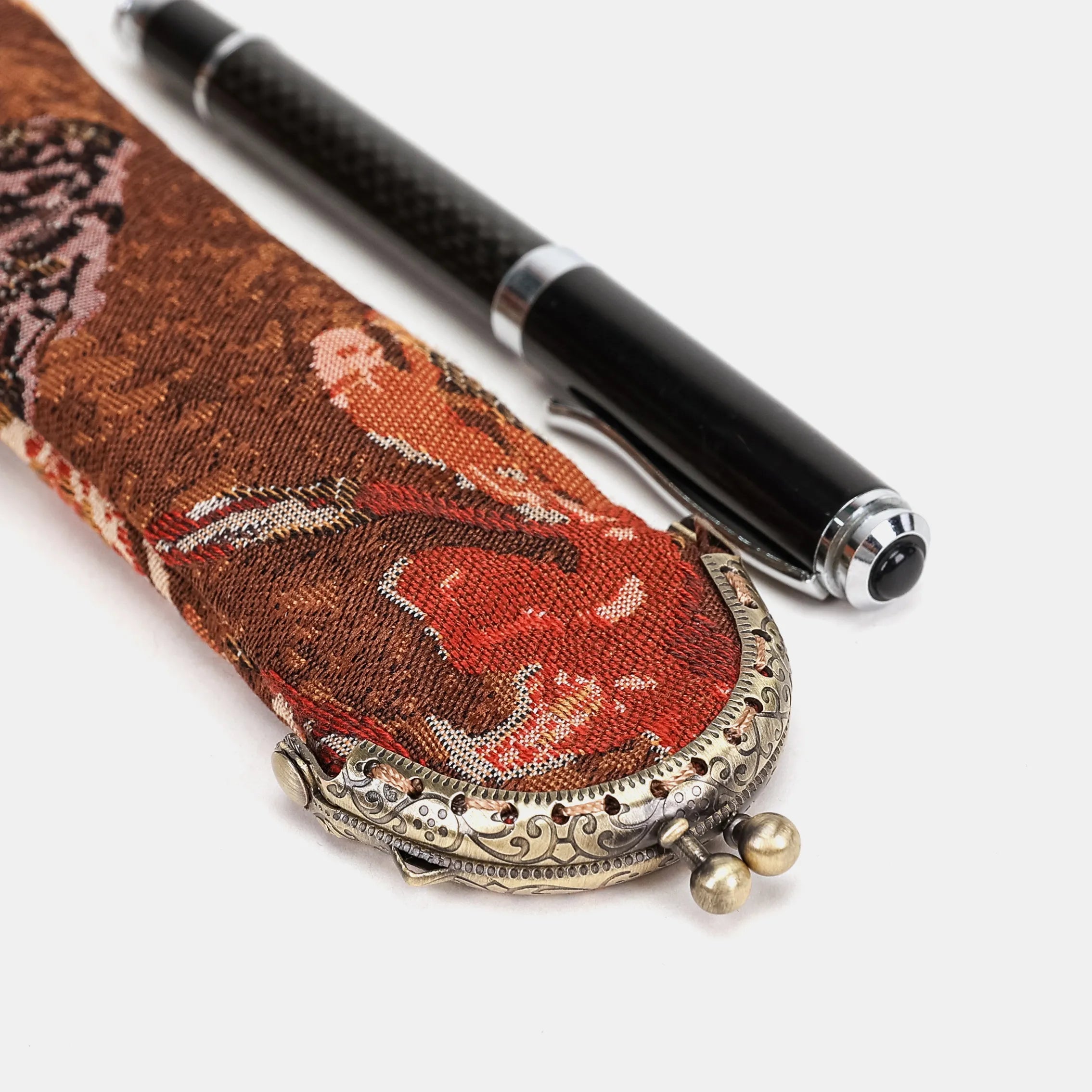 Abstract Brown Solo Pen Case Carpetbag of America metal frame