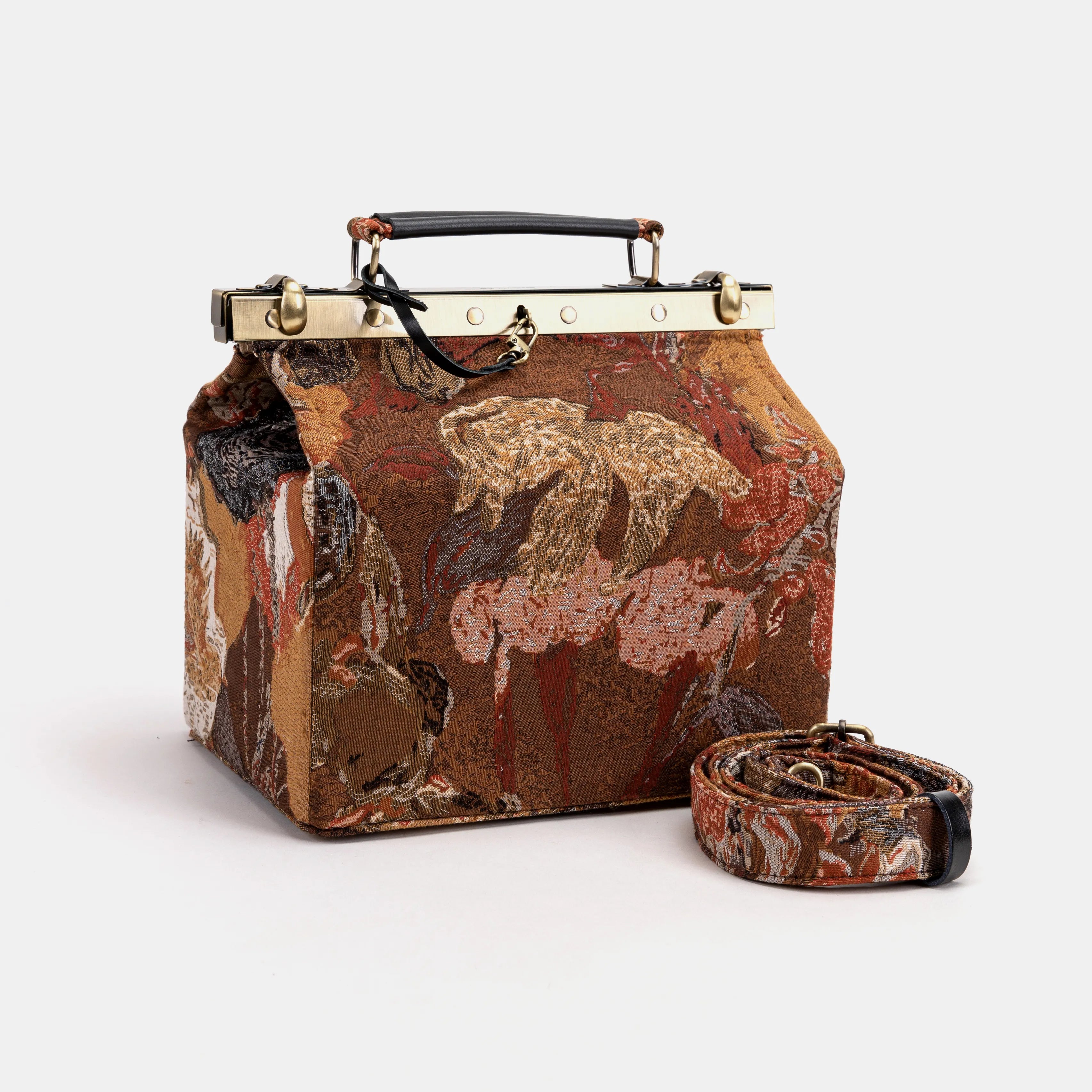 Abstract Brown Vivienne Carpet Purse Gladstone Bag of America with shoulder strap