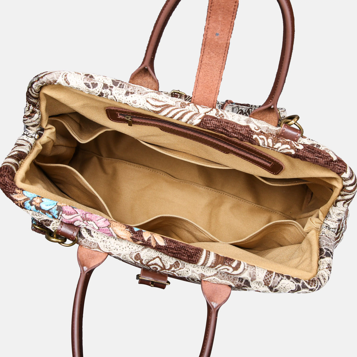 Baroque Bouquet Brown Mary Poppins Weekender carpet bag MCW Handmade open