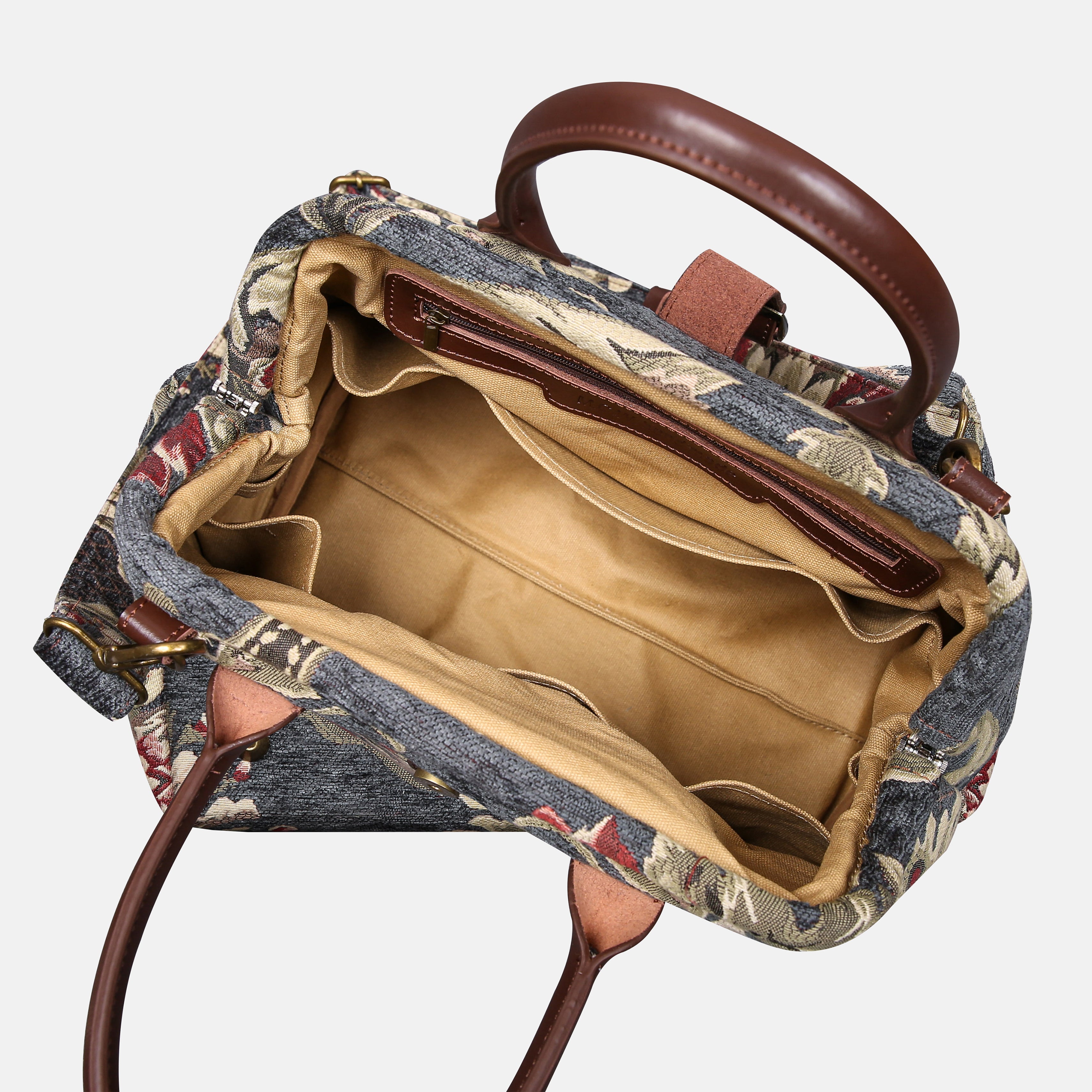 Baroque Floral Green Gray Carpet Handbag Purse carpet bag MCW Handmade of America open