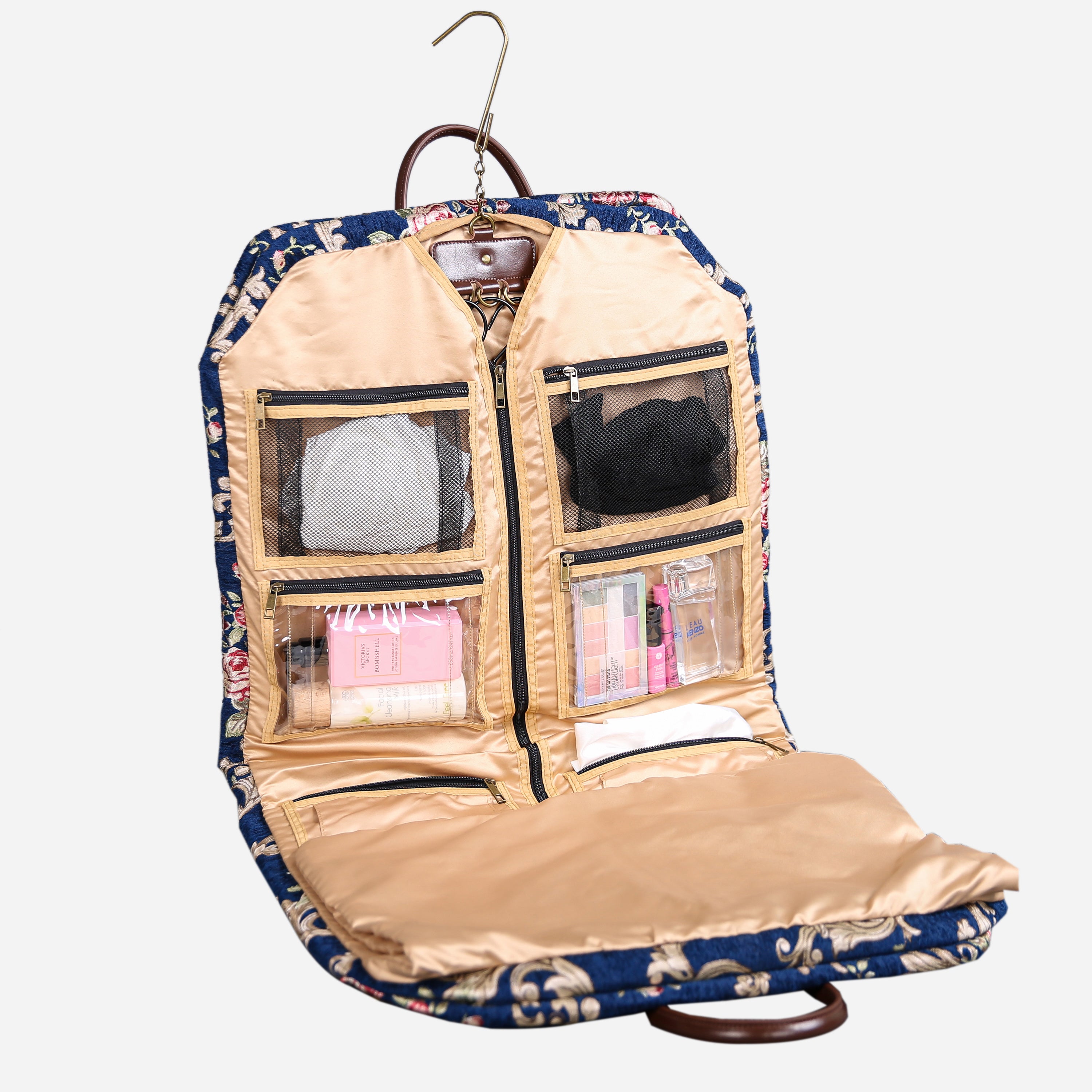 Luxury Damask Blue Carpet Garment Bag carpet bag of America in use