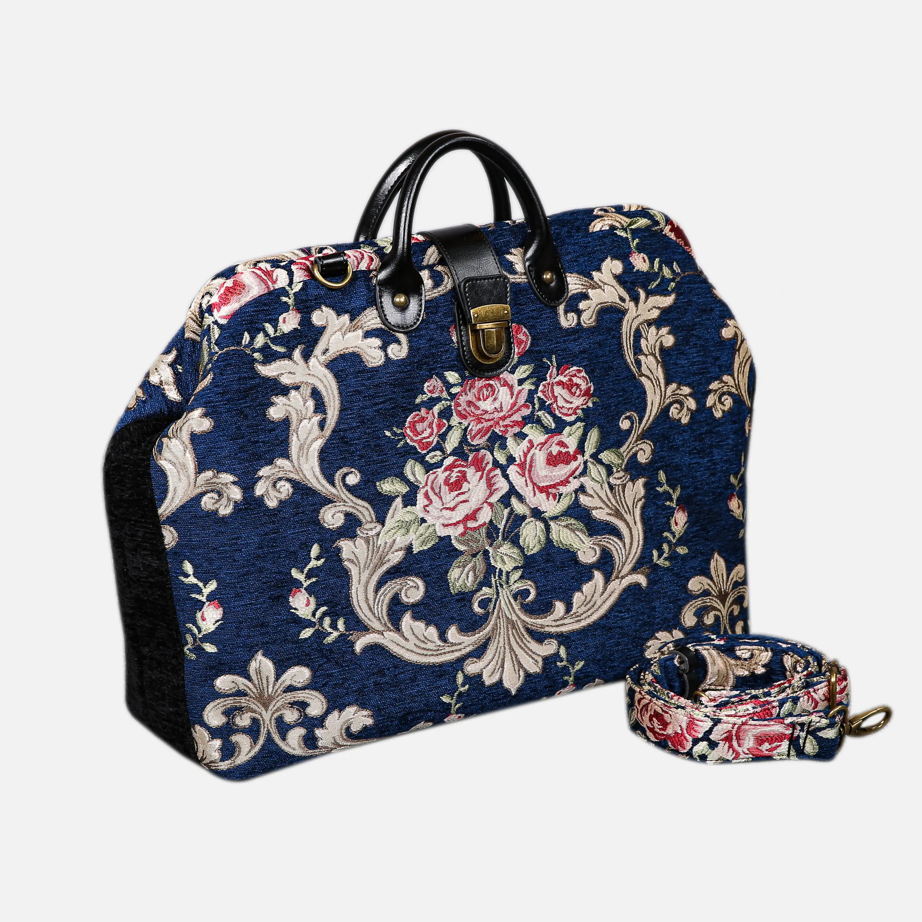 Luxury Damask Blue Laptop Work Bag carpet bag of America with shoulder strap