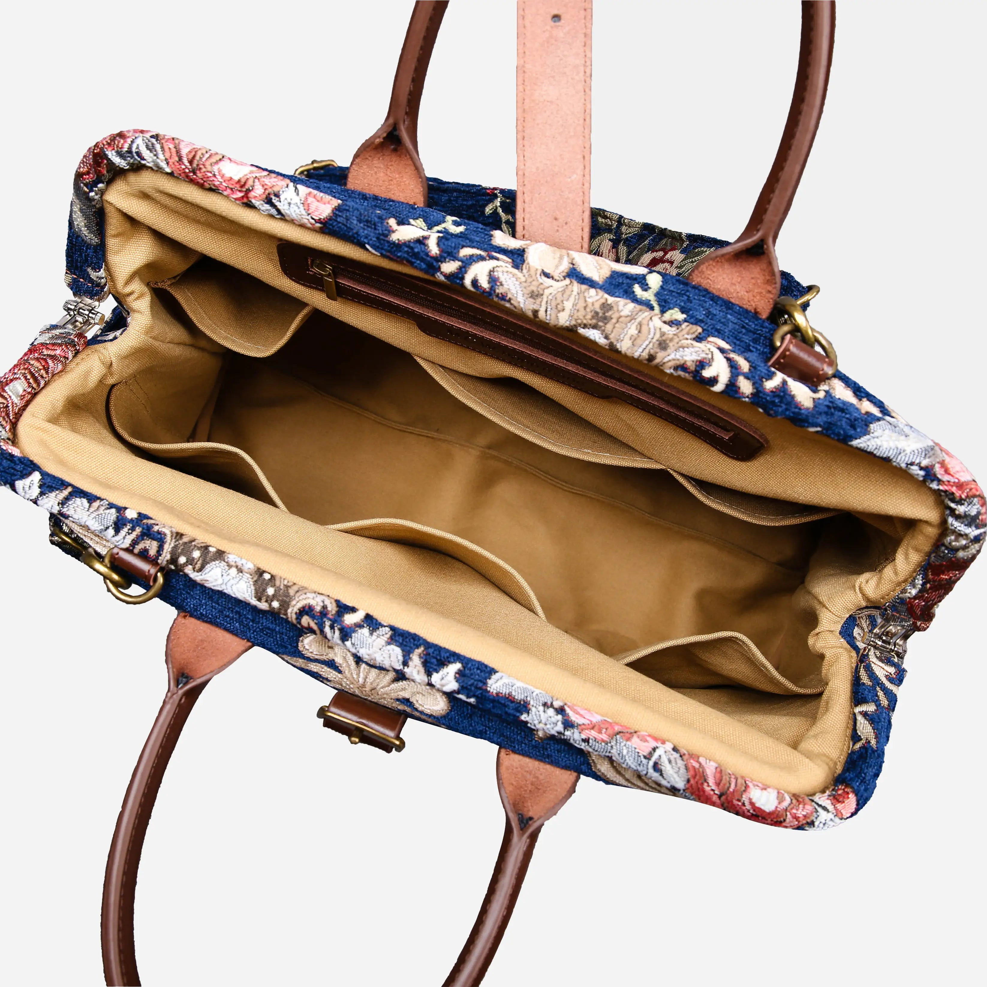 Baroque Garden Blue Mary Poppins Weekender Carpetbag of America open
