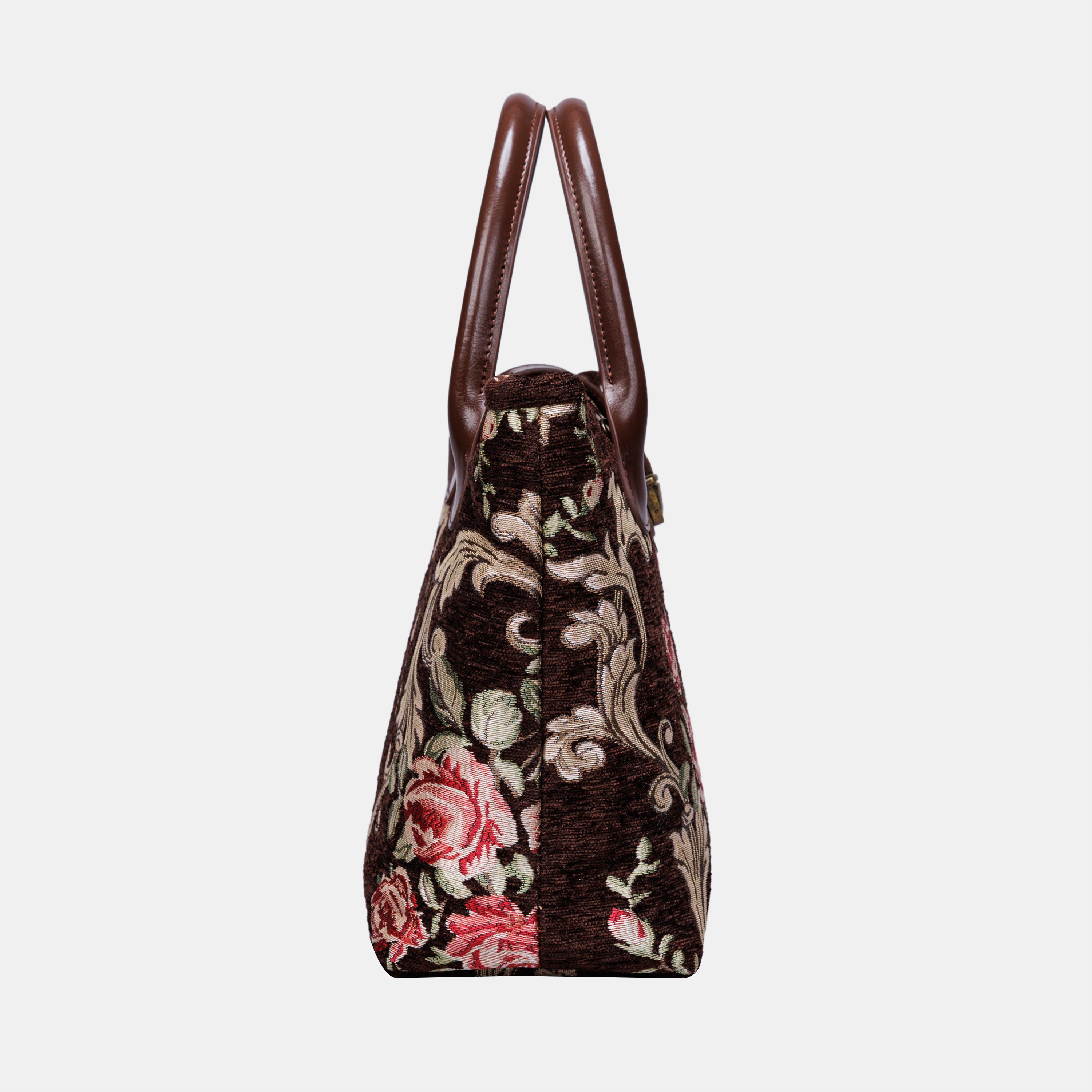 Baroque Garden Brown Tuck Lock Carpet Satchel carpet bag MCW Handmade of America side
