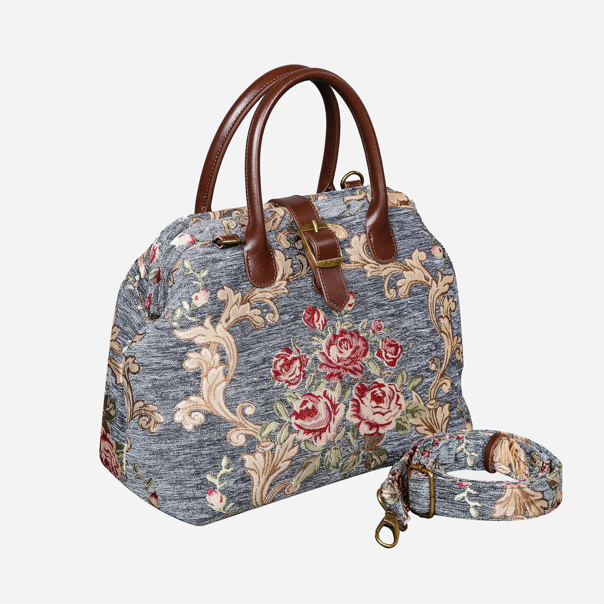 Baroque Garden Grey Carpet Handbag Purse carpet bag MCW Handmade of America with shoulder strap