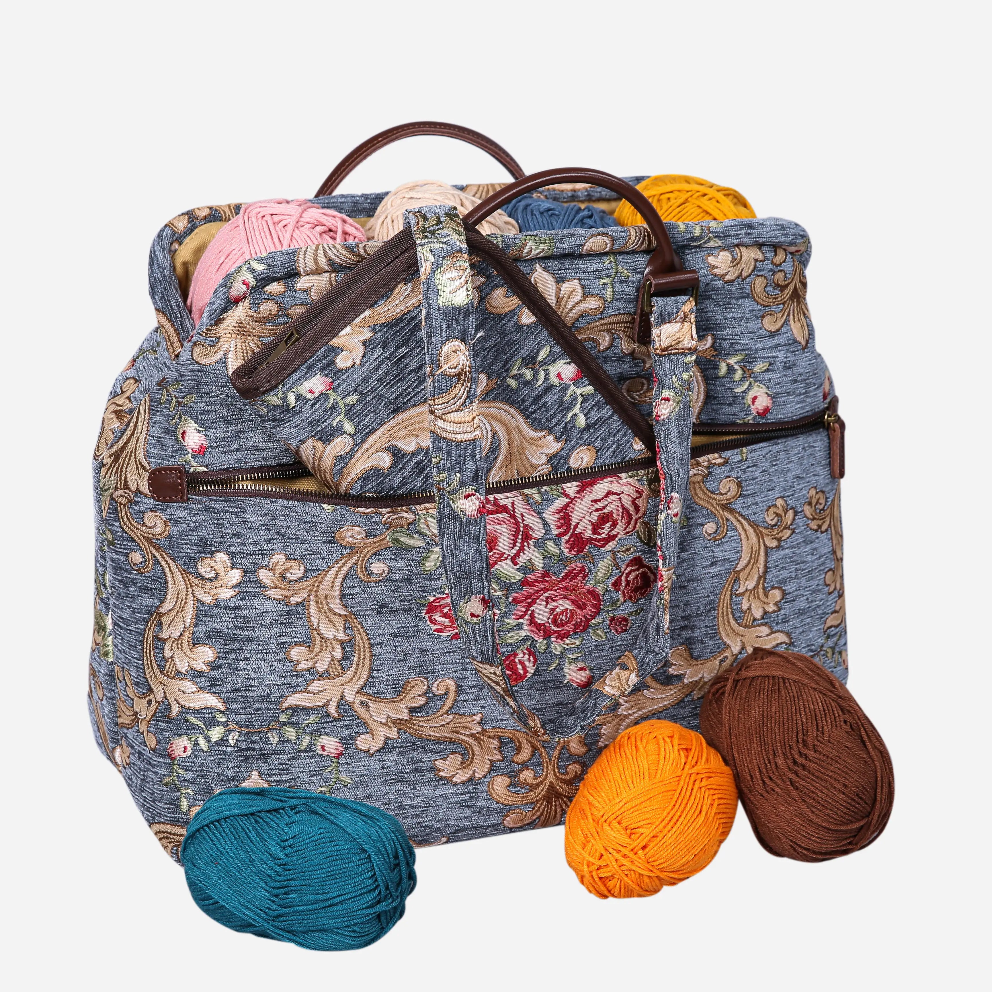 Baroque Garden Grey Knitting Project Bag of America overview