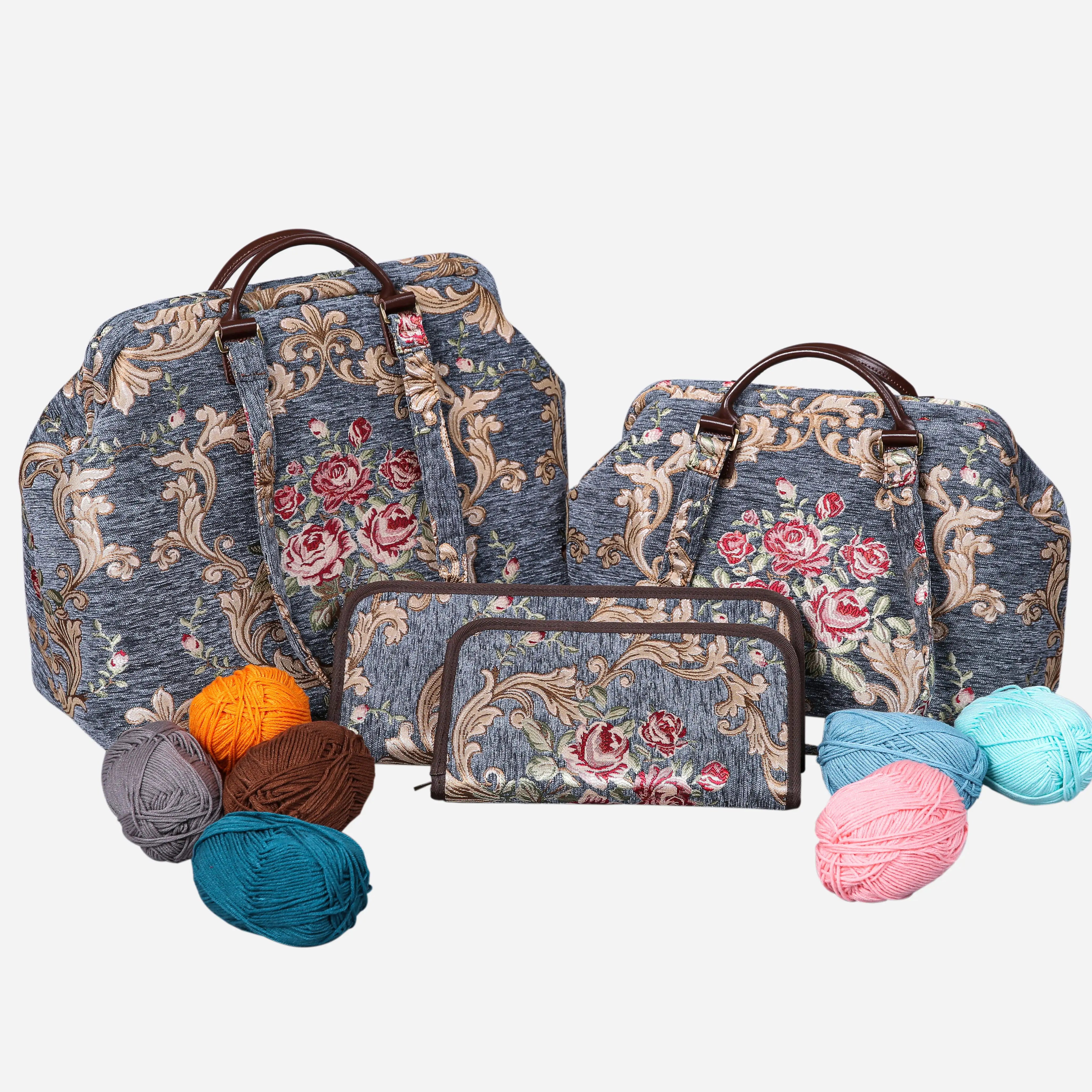 Baroque Garden Grey Knitting Project Bag  of America-set