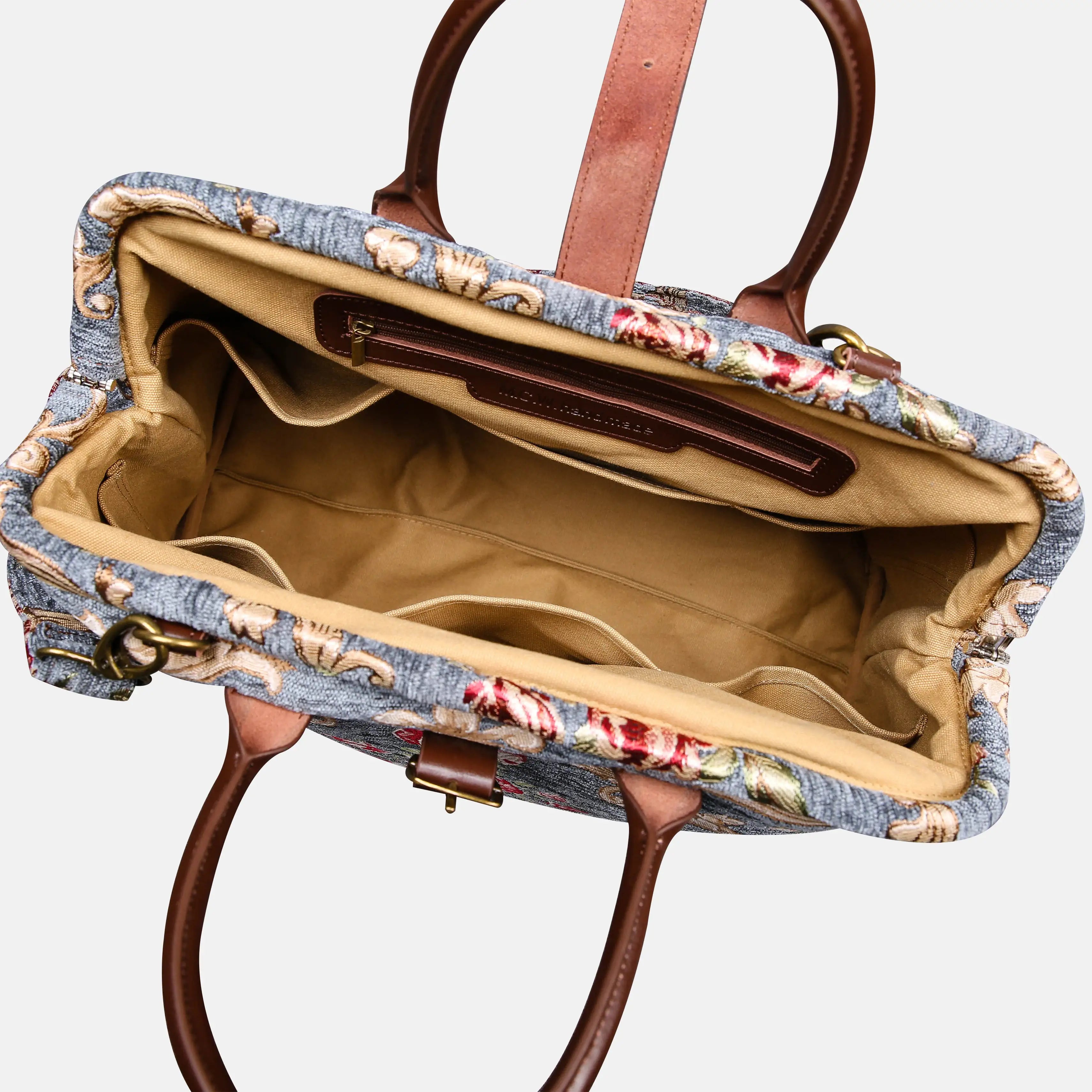 Baroque Garden Grey Mary Poppins Weekender Carpetbag open