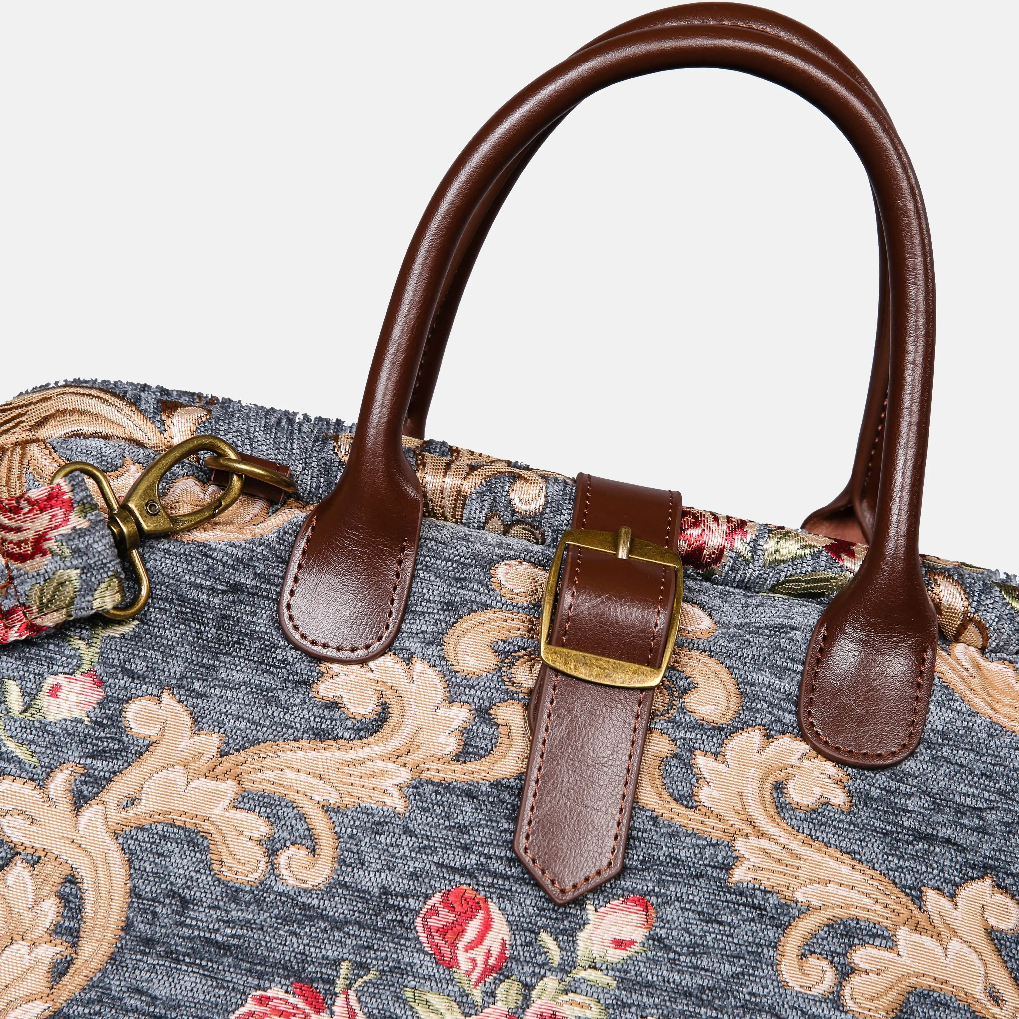 Baroque Garden Grey Mary Poppins Weekender Carpetbag buckle