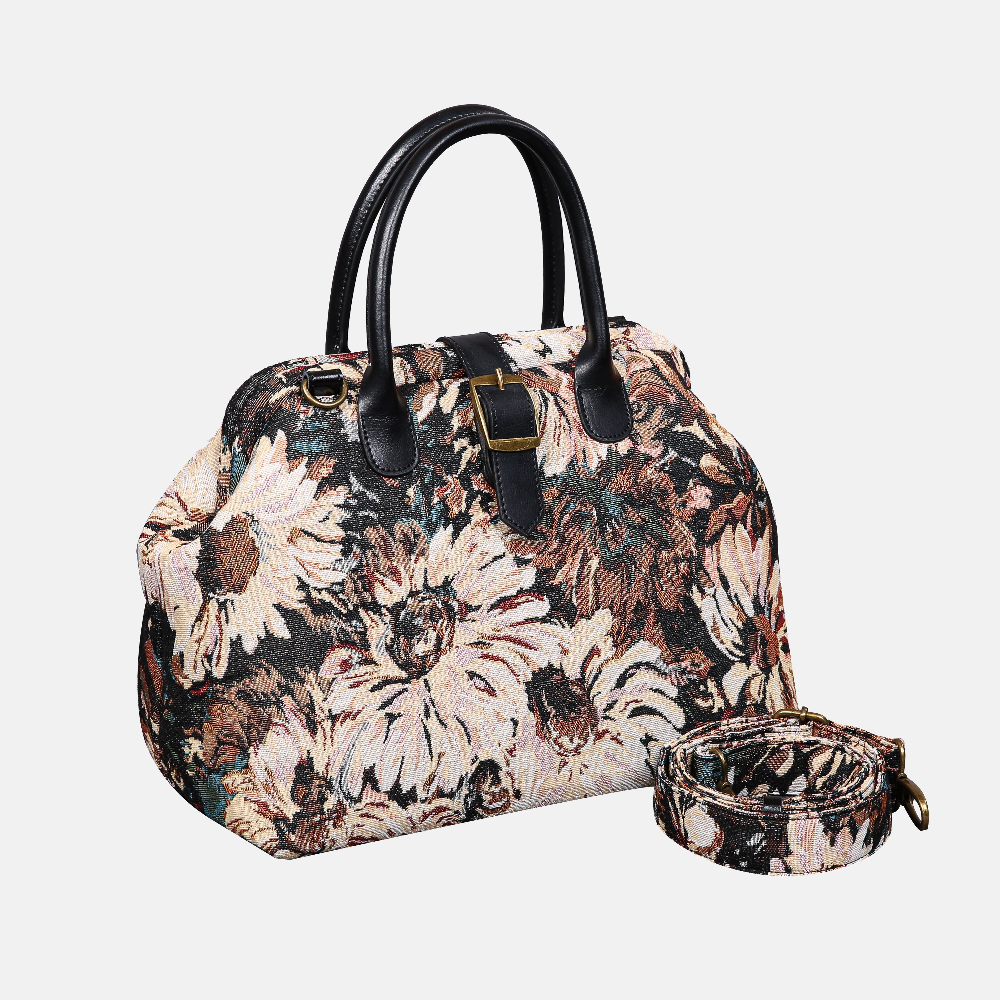 Blooming Daisy Black Carpet Handbag Purse carpet bag MCW Handmade of America with shoulder strap