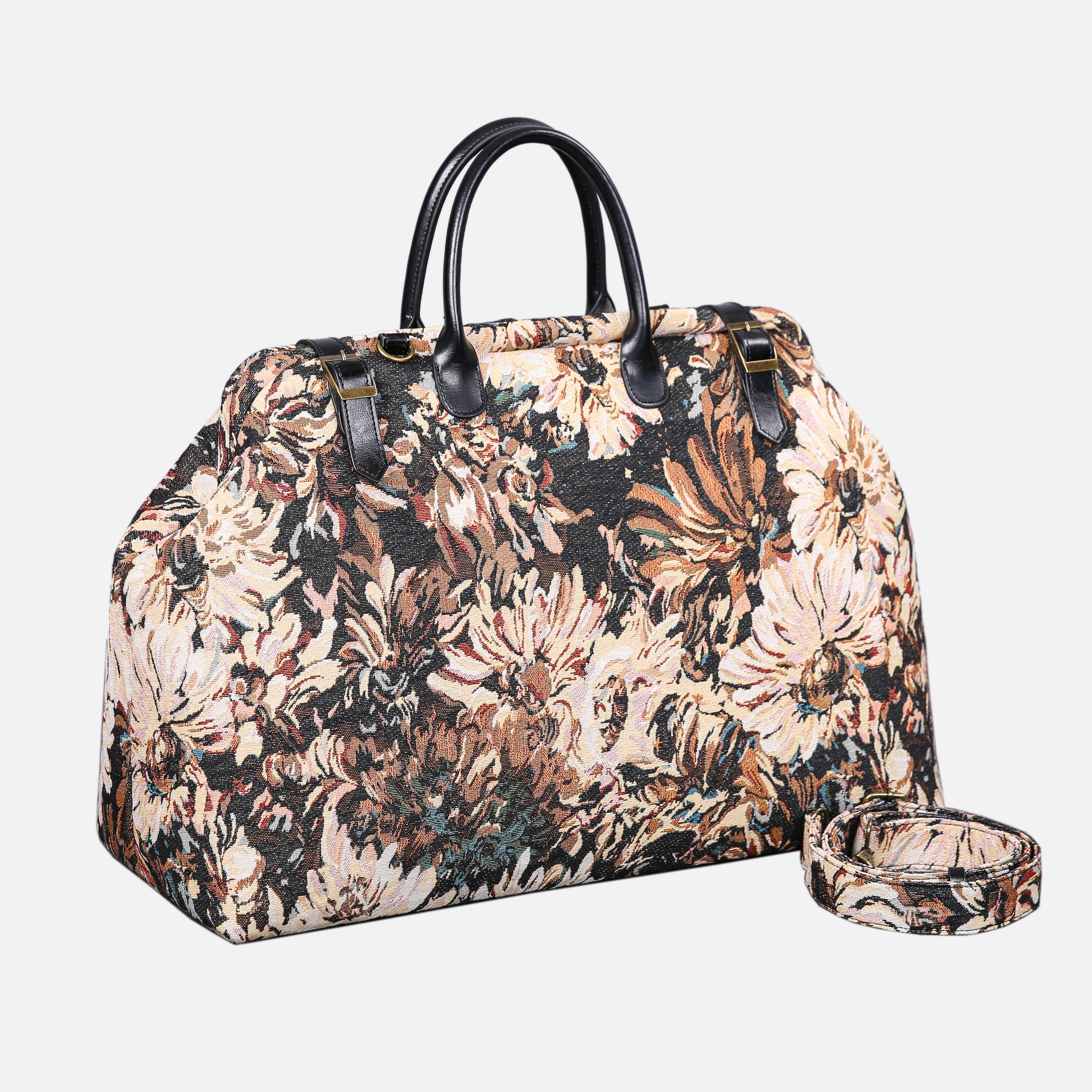 Blooming Daisy Black Large Carpetbag   of America with shoulder strap